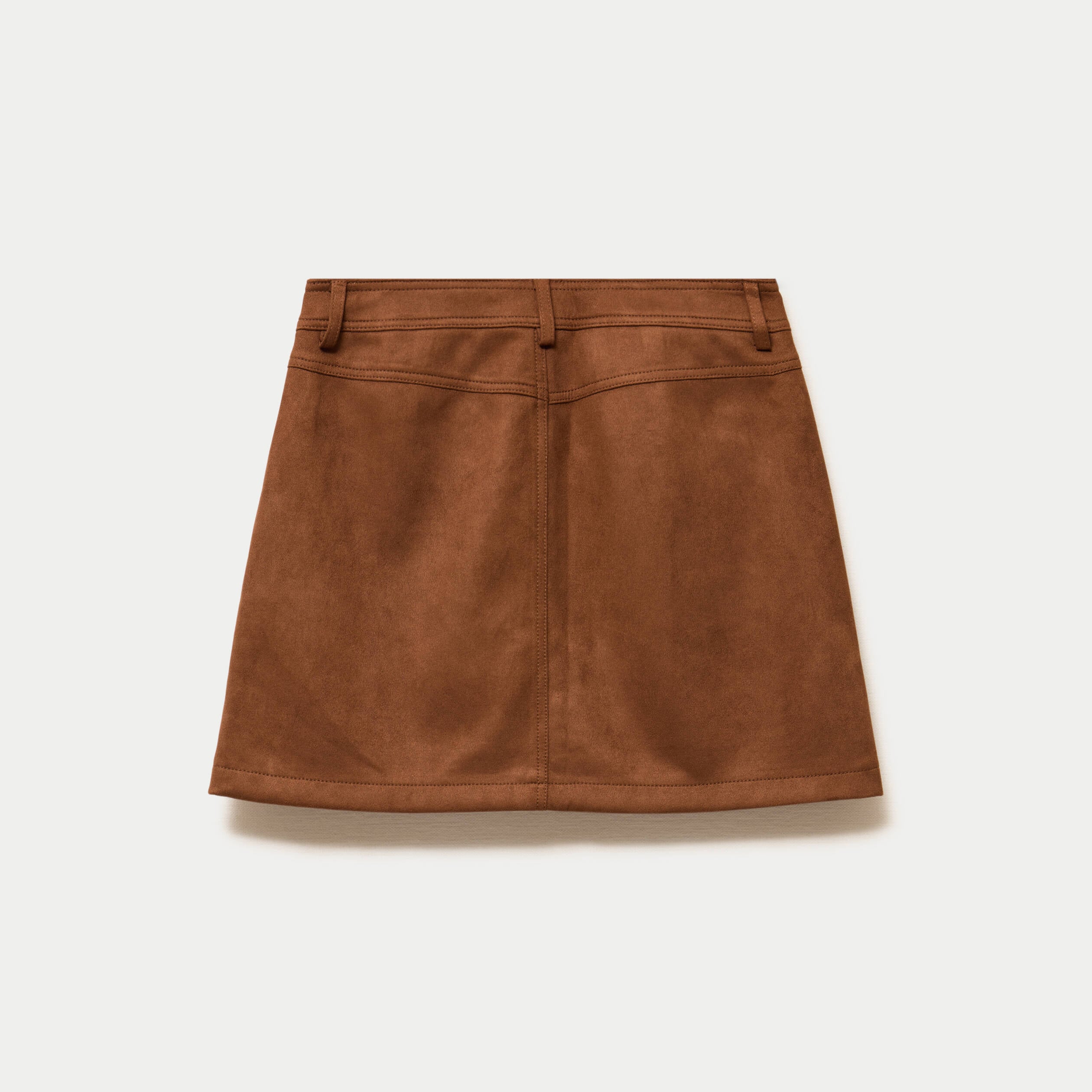 Jupe-short trap&egrave;ze aspect daim marron femme