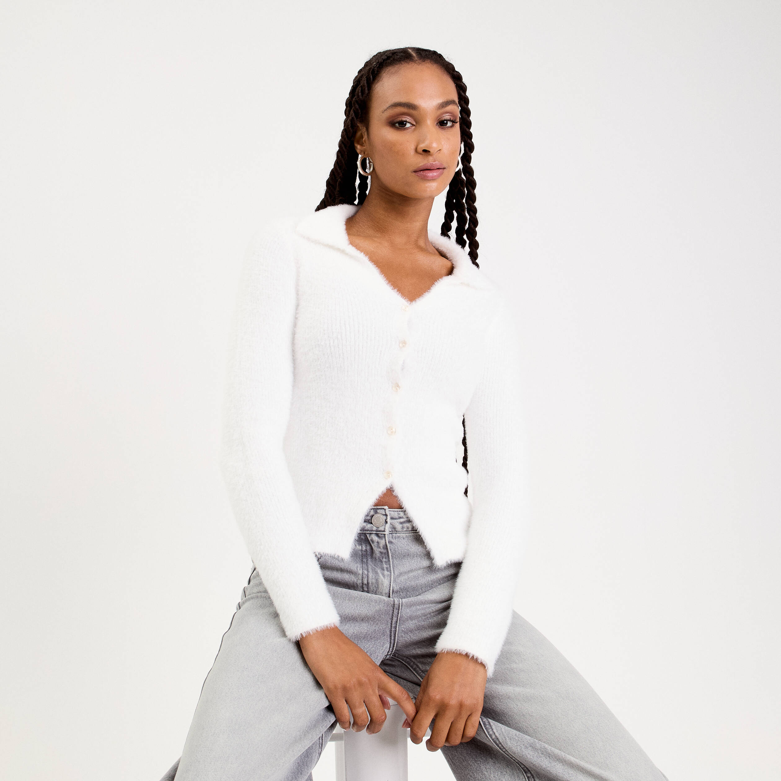 Gilet coupe ajust&eacute;e ecru femme