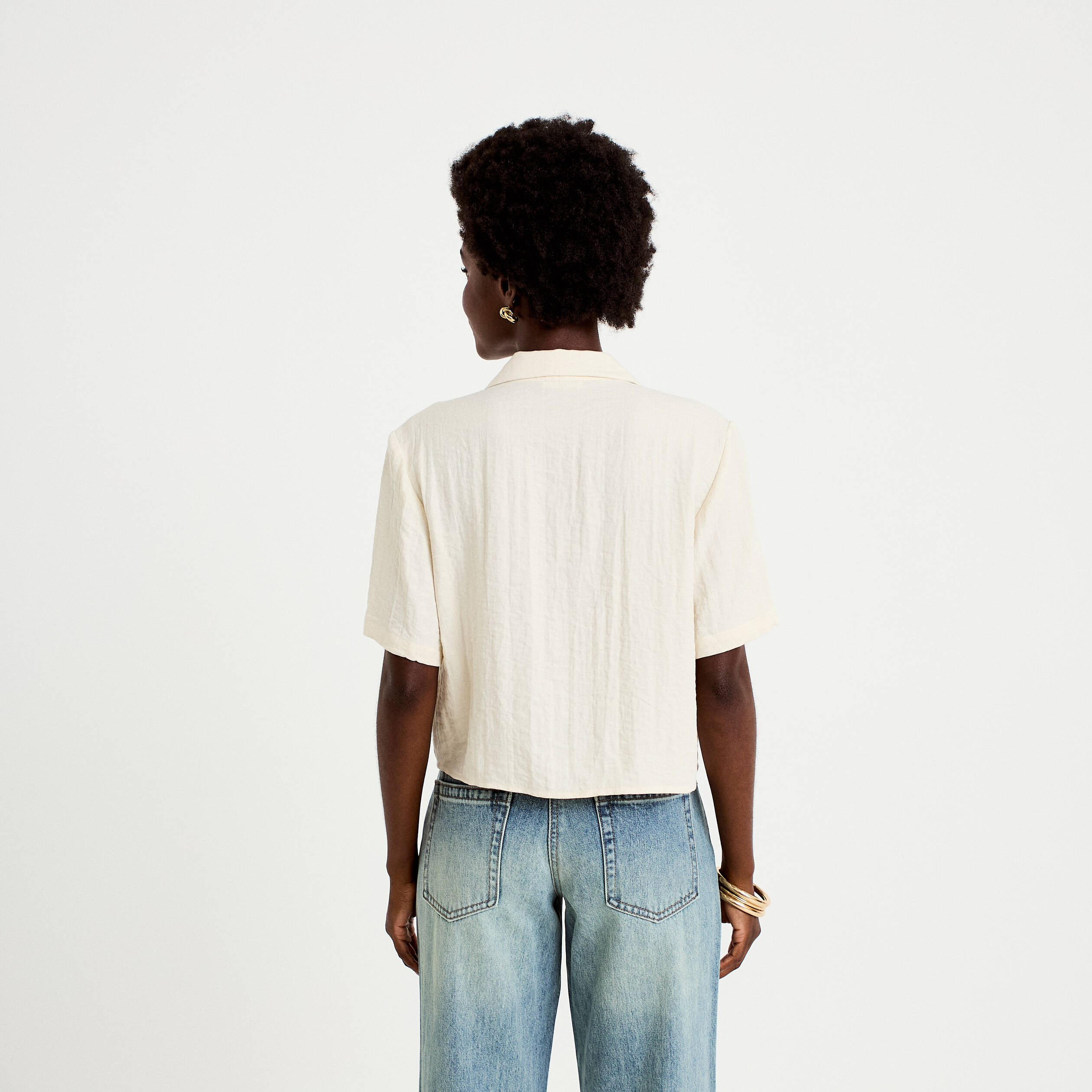Chemise droite pliss&eacute;e manches courtes ecru femme