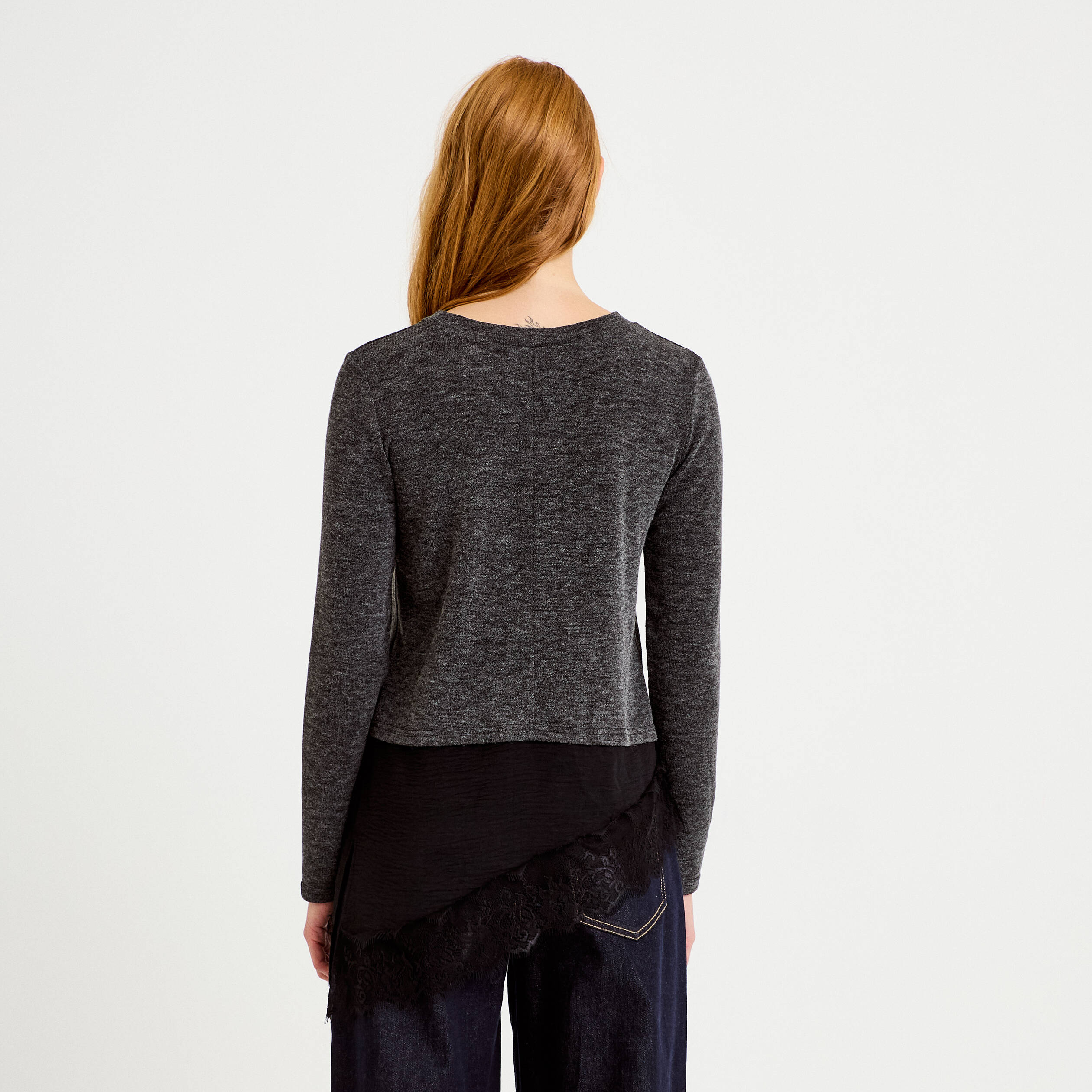 Pull manches longues gris fonc&eacute; femme