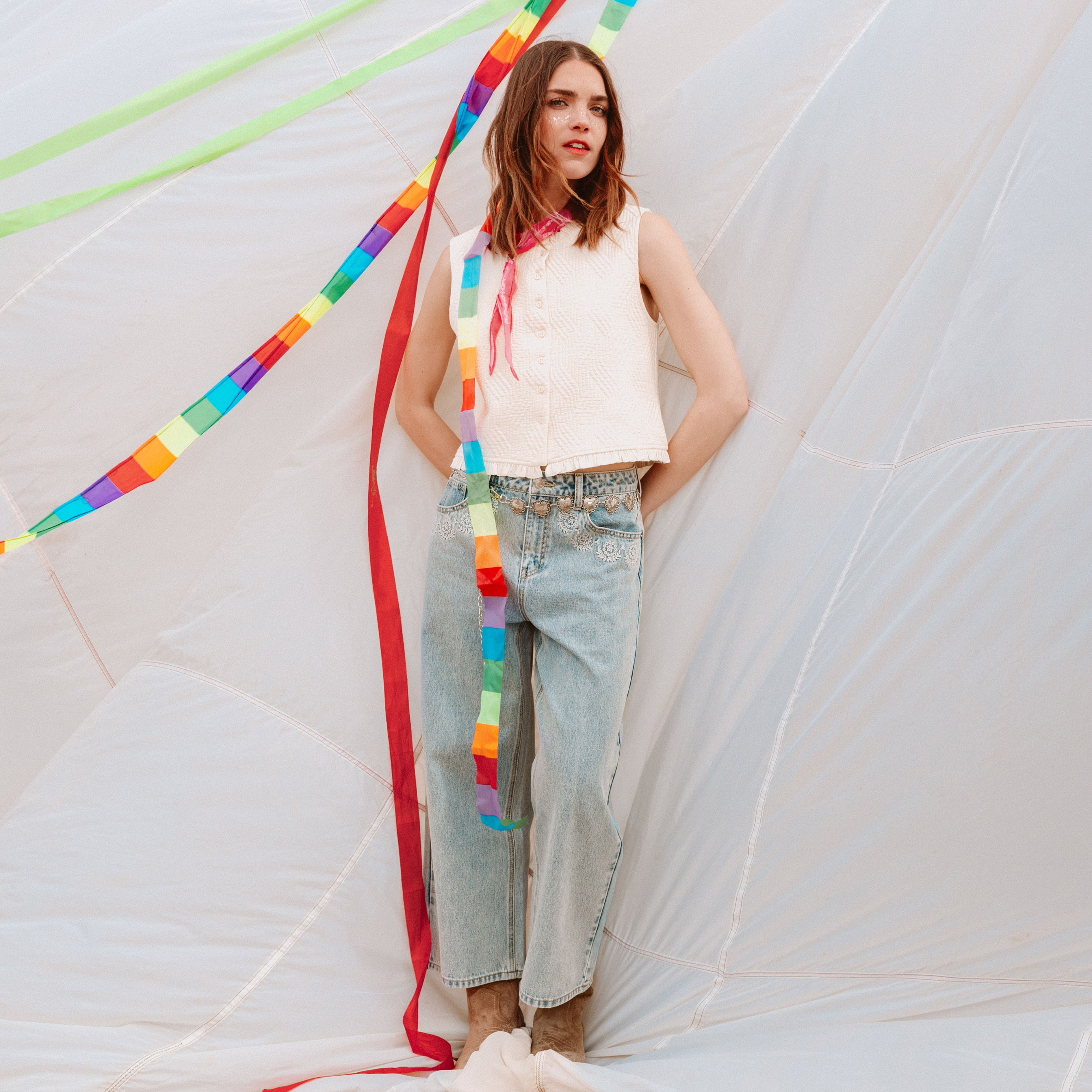 Jean wide leg cropped taille standard denim bleach femme