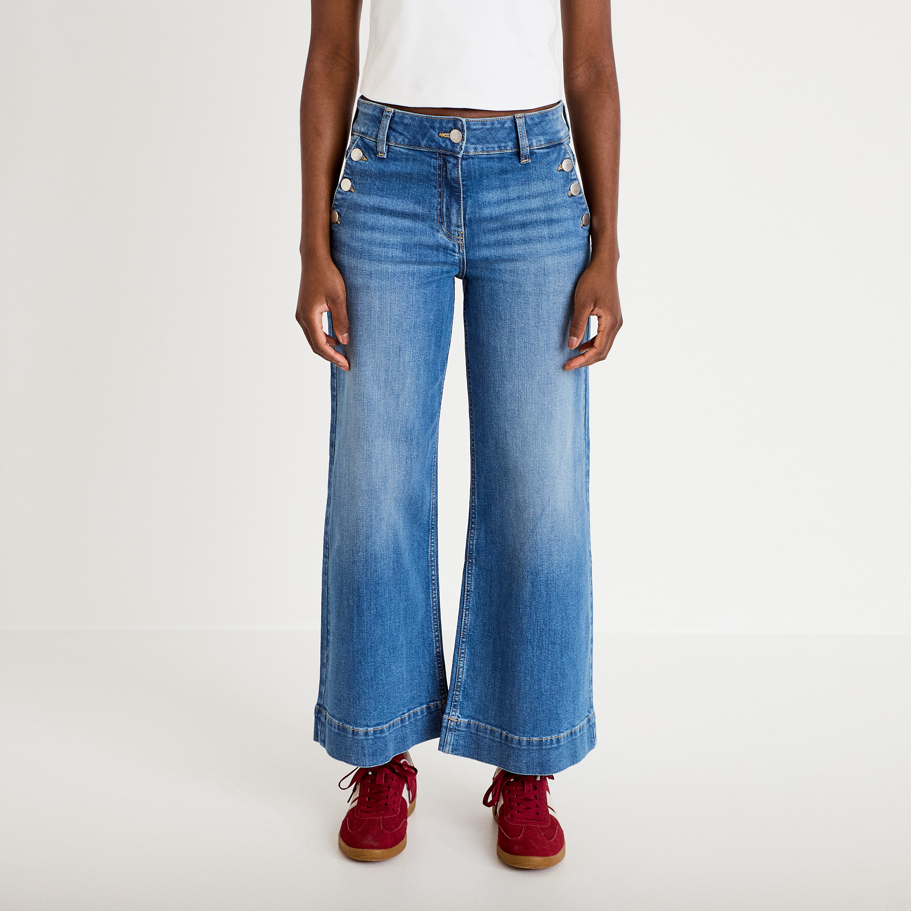 Jean wide leg cropped taille haute denim double stone femme