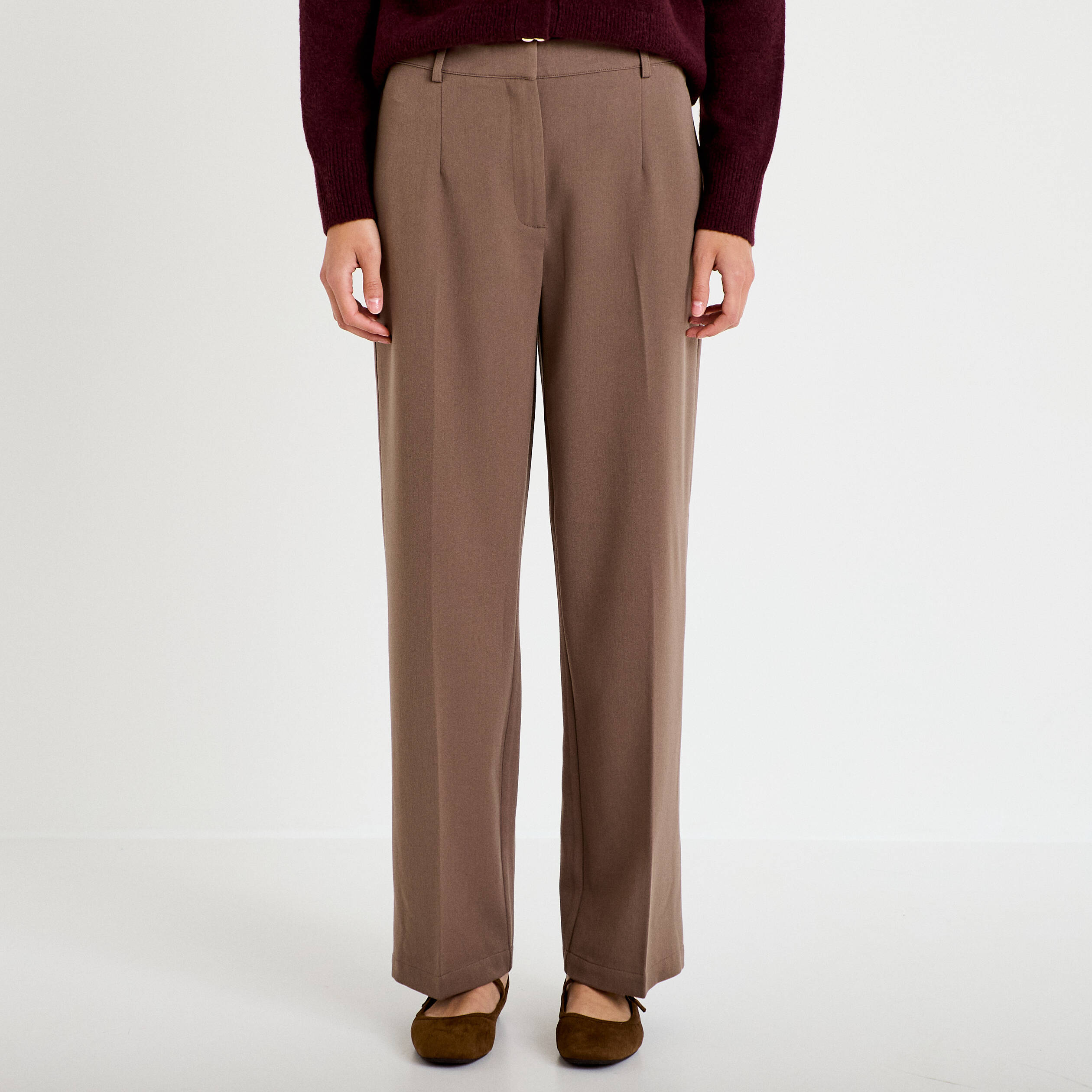 Pantalon large ventre plat taupe femme
