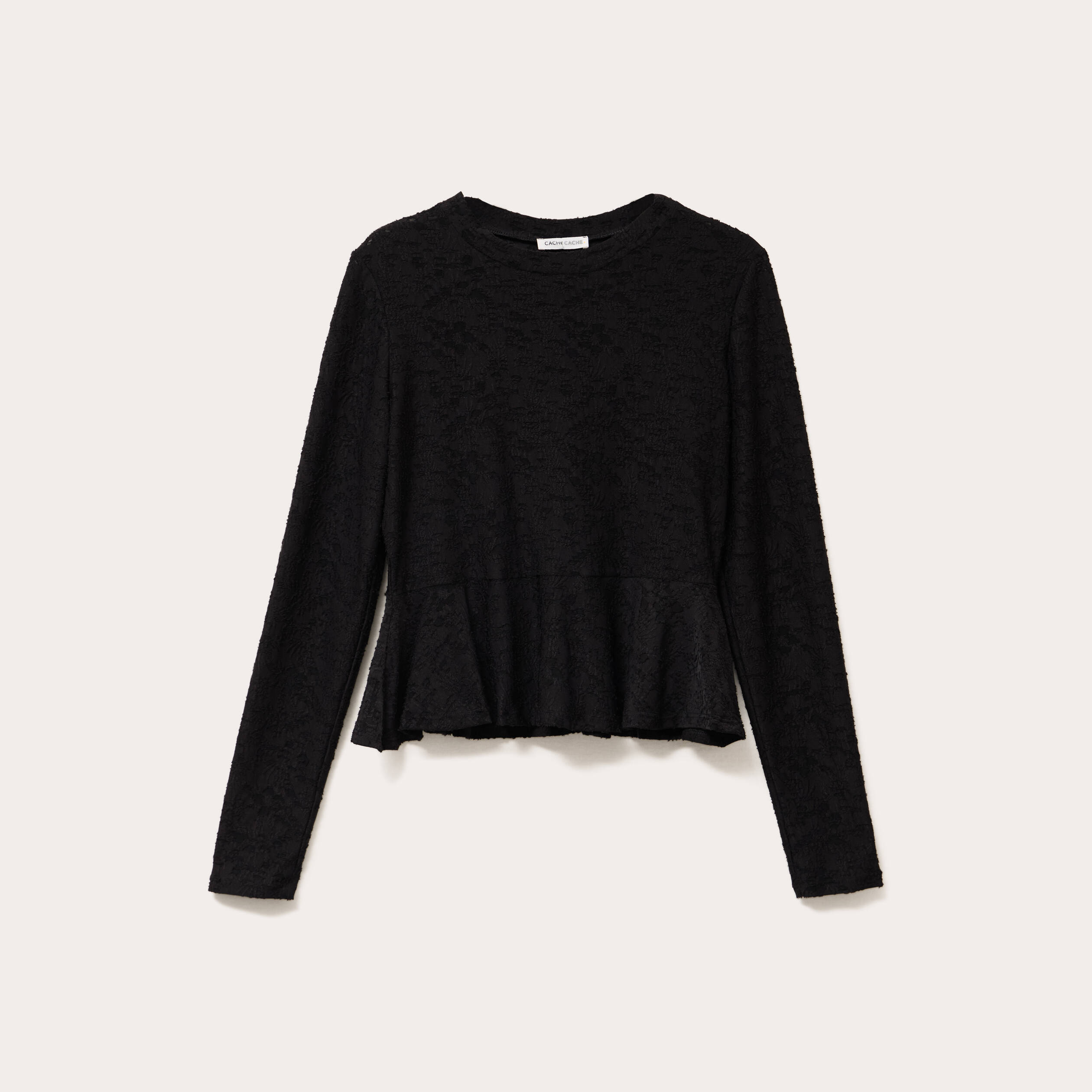 Blouse ajust&eacute;e col rond manches longues noir femme