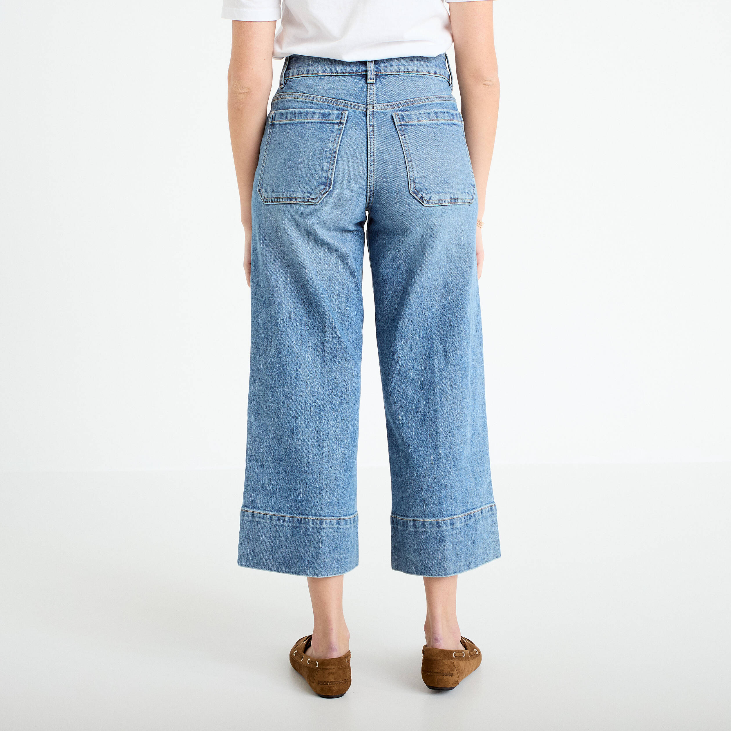 Jean wide leg cropped taille haute denim stone femme