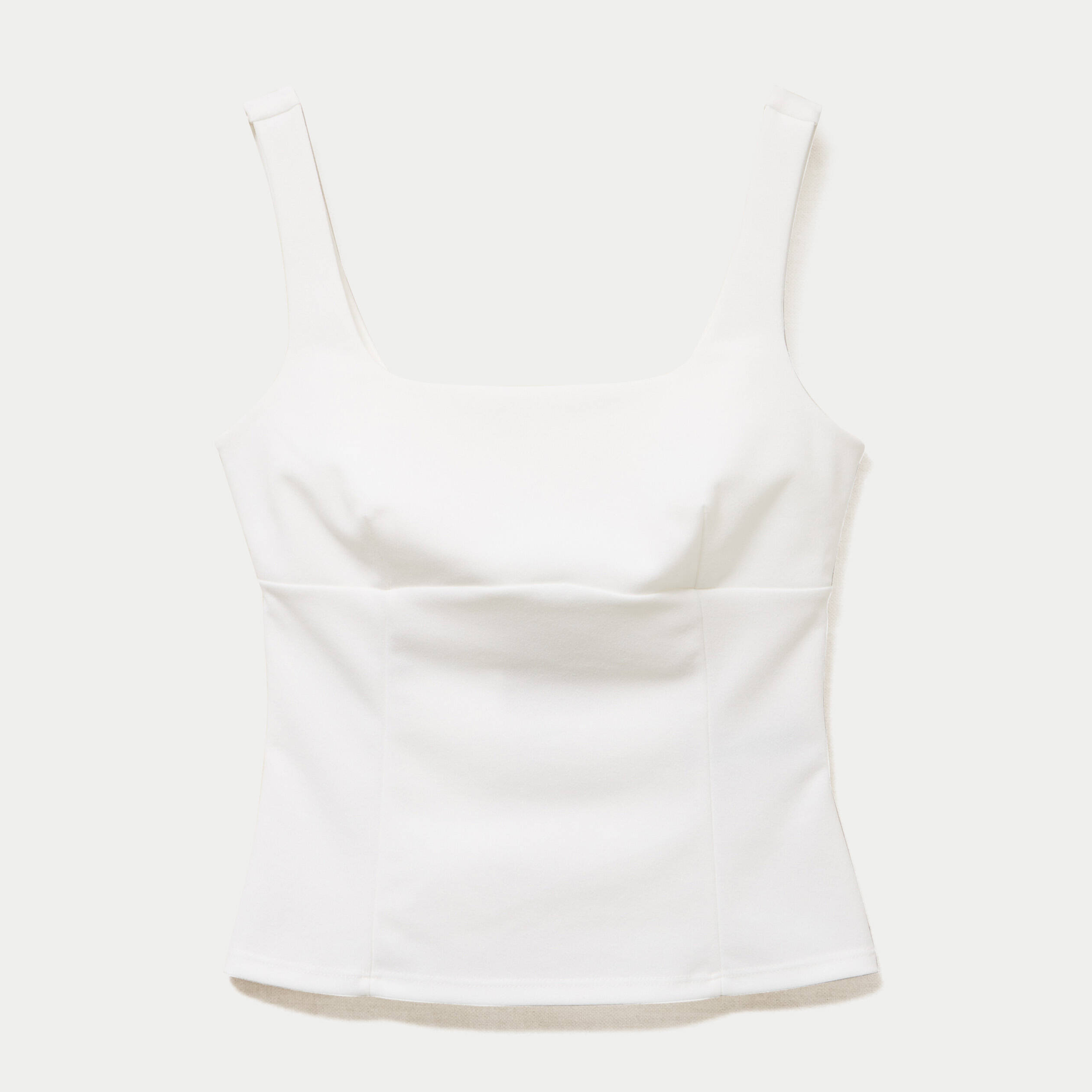Top cintr&eacute; sans manches col carr&eacute; ecru femme