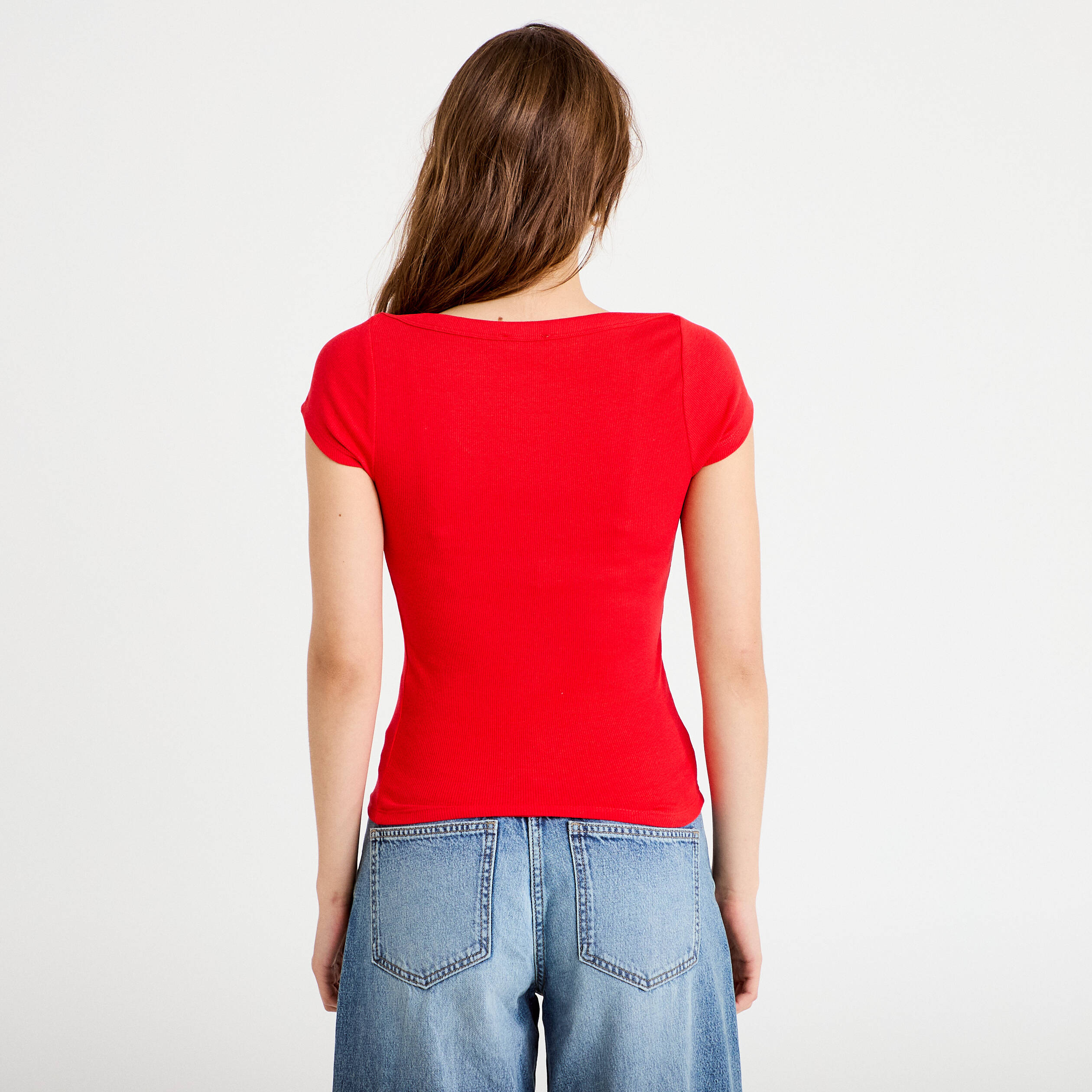 T-shirt cintr&eacute; col bateau rouge femme