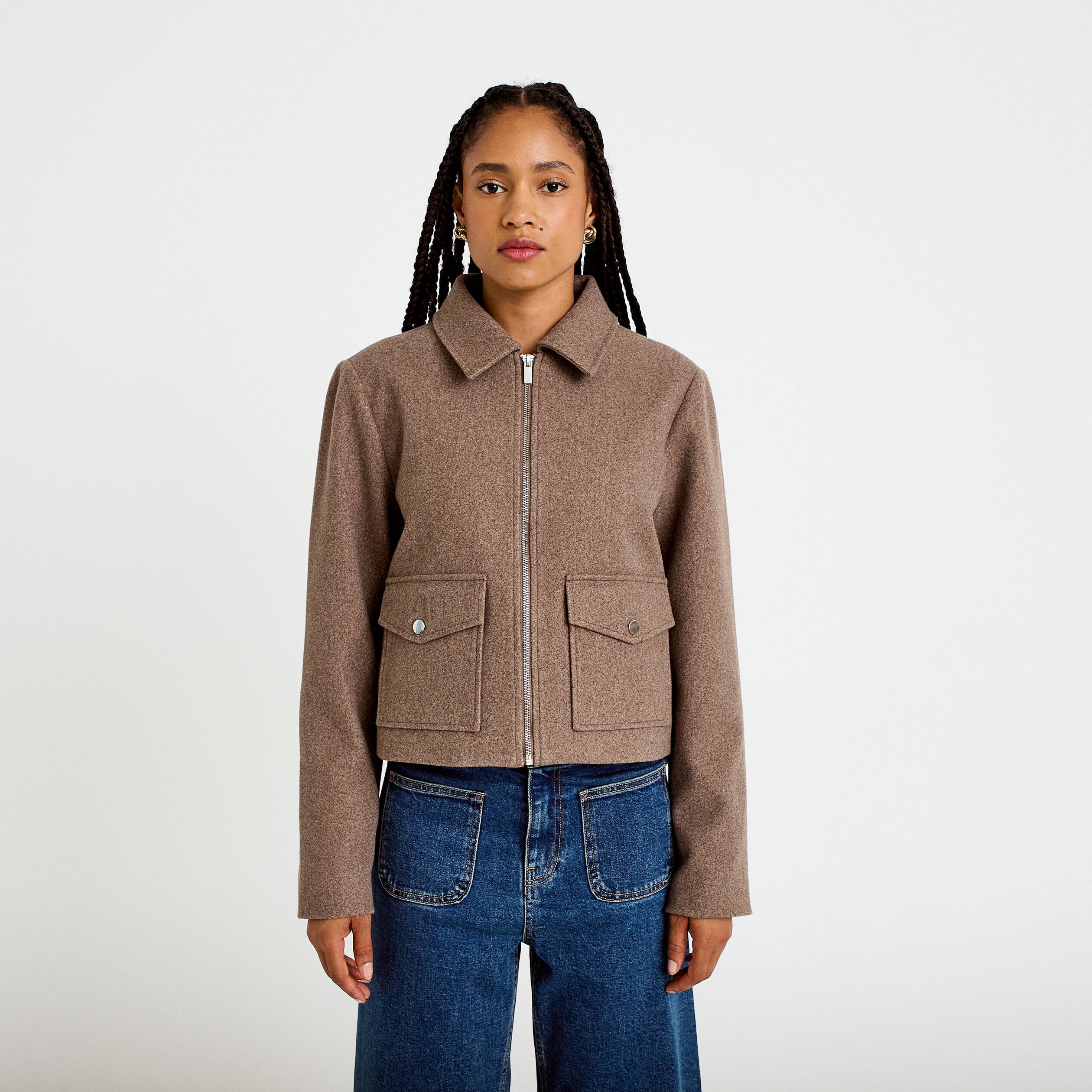 Veste zipp&eacute;e taupe femme