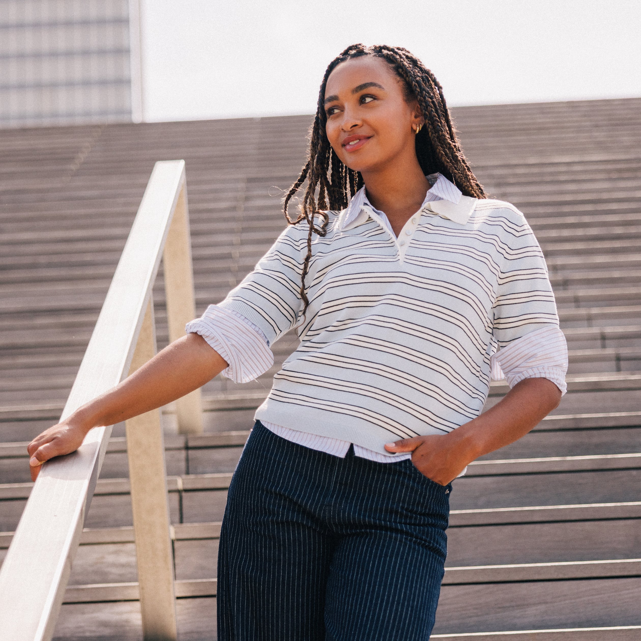 Polo manches courtes col chemise bleu femme