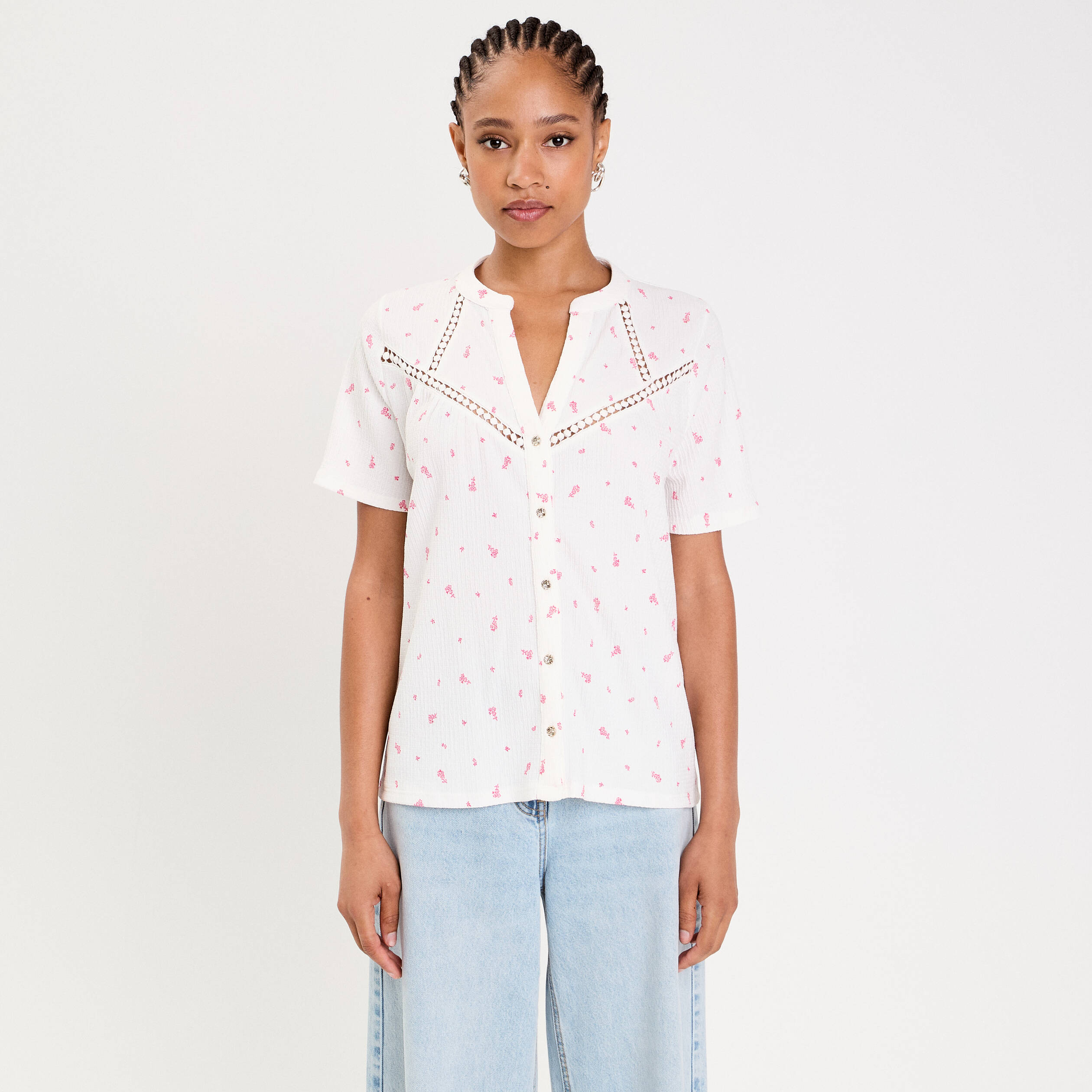 Blouse manches courtes blanc femme
