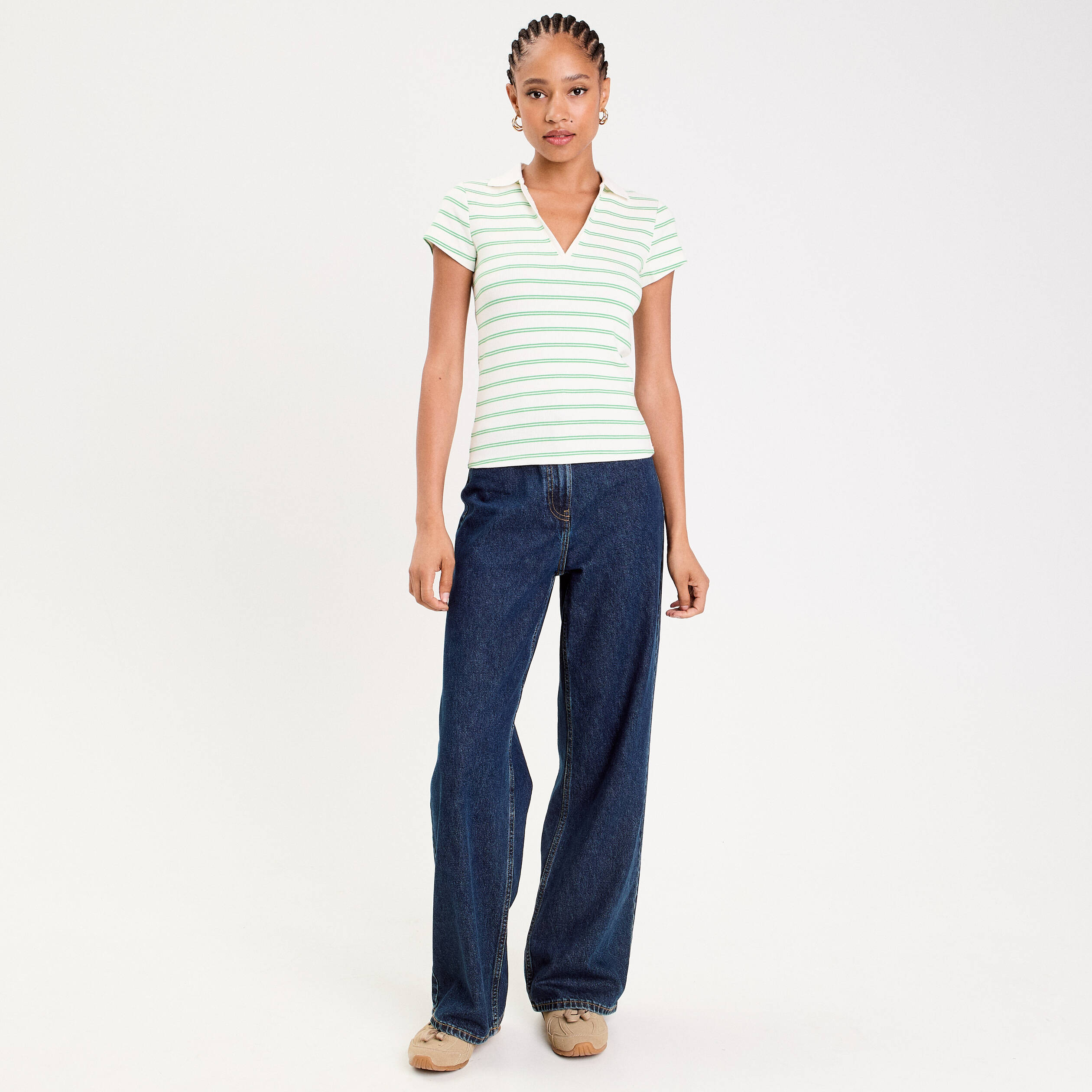 Polo col chemise manches courtes vert femme