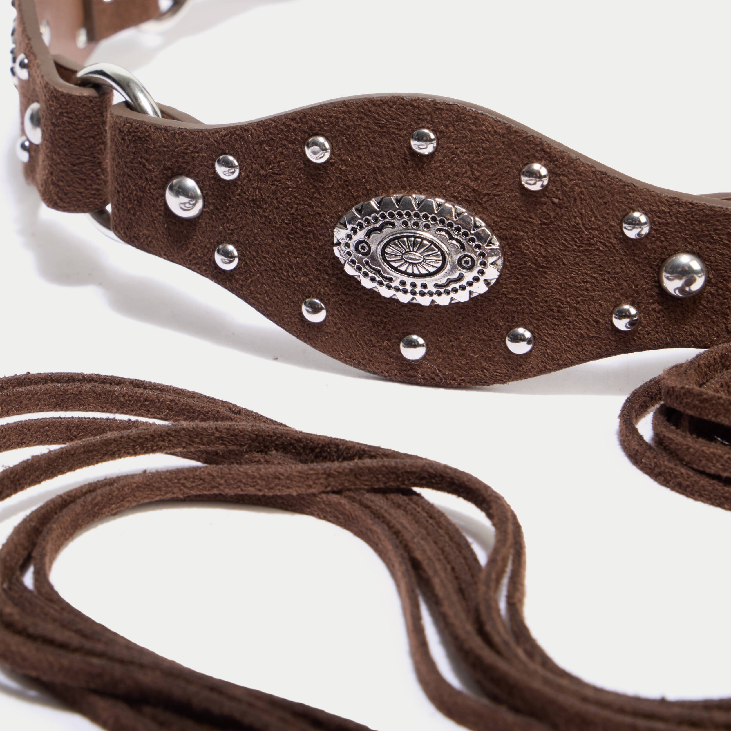 Ceinture large aspect daim avec lien marron femme