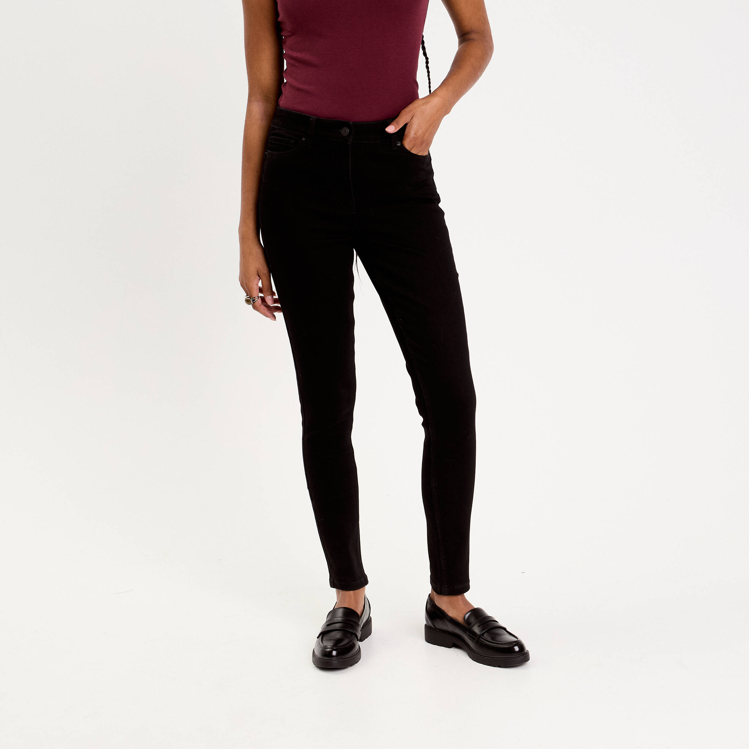 Jean skinny push-up taille standard denim noir femme