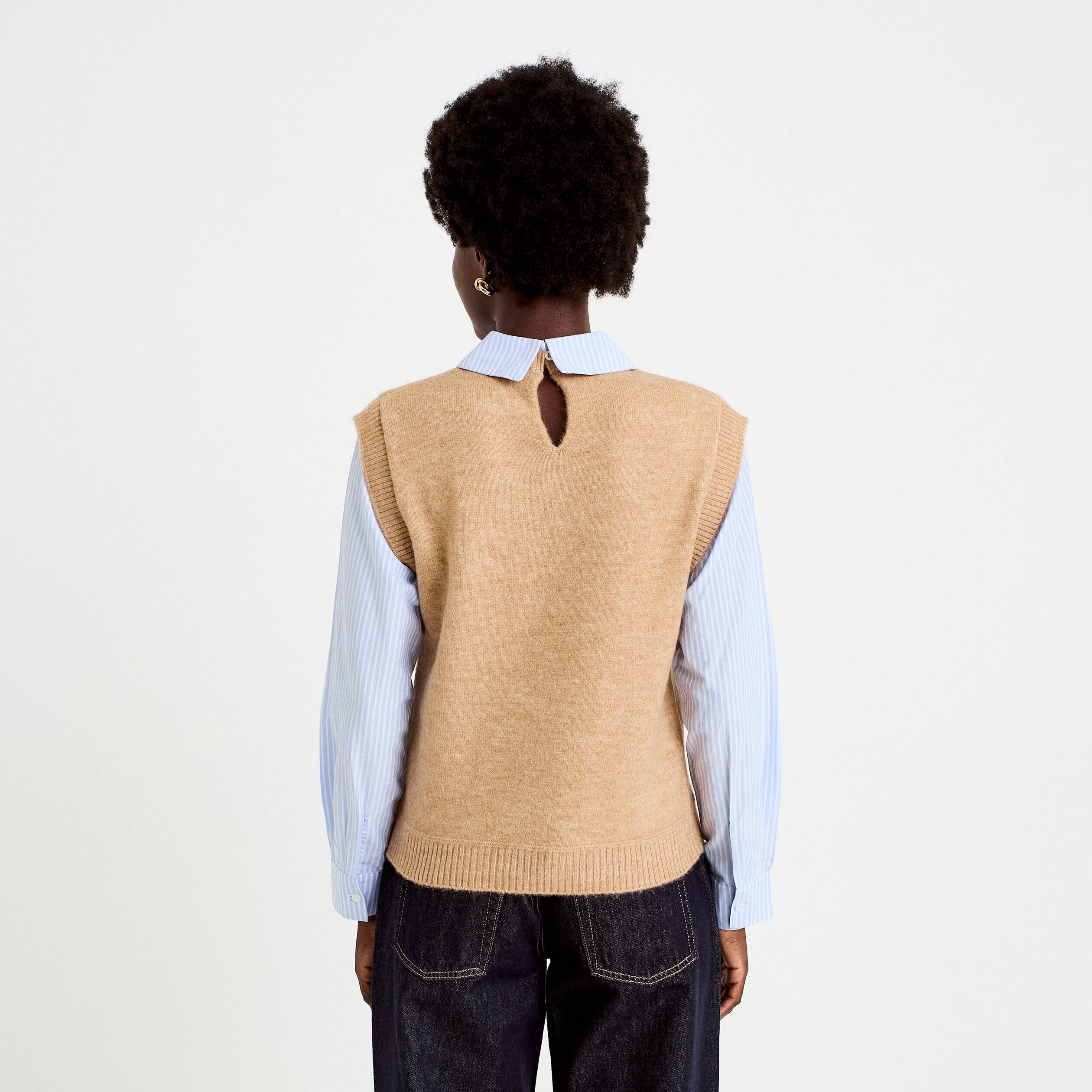 Pull fin 2-en-1 manches longues beige femme