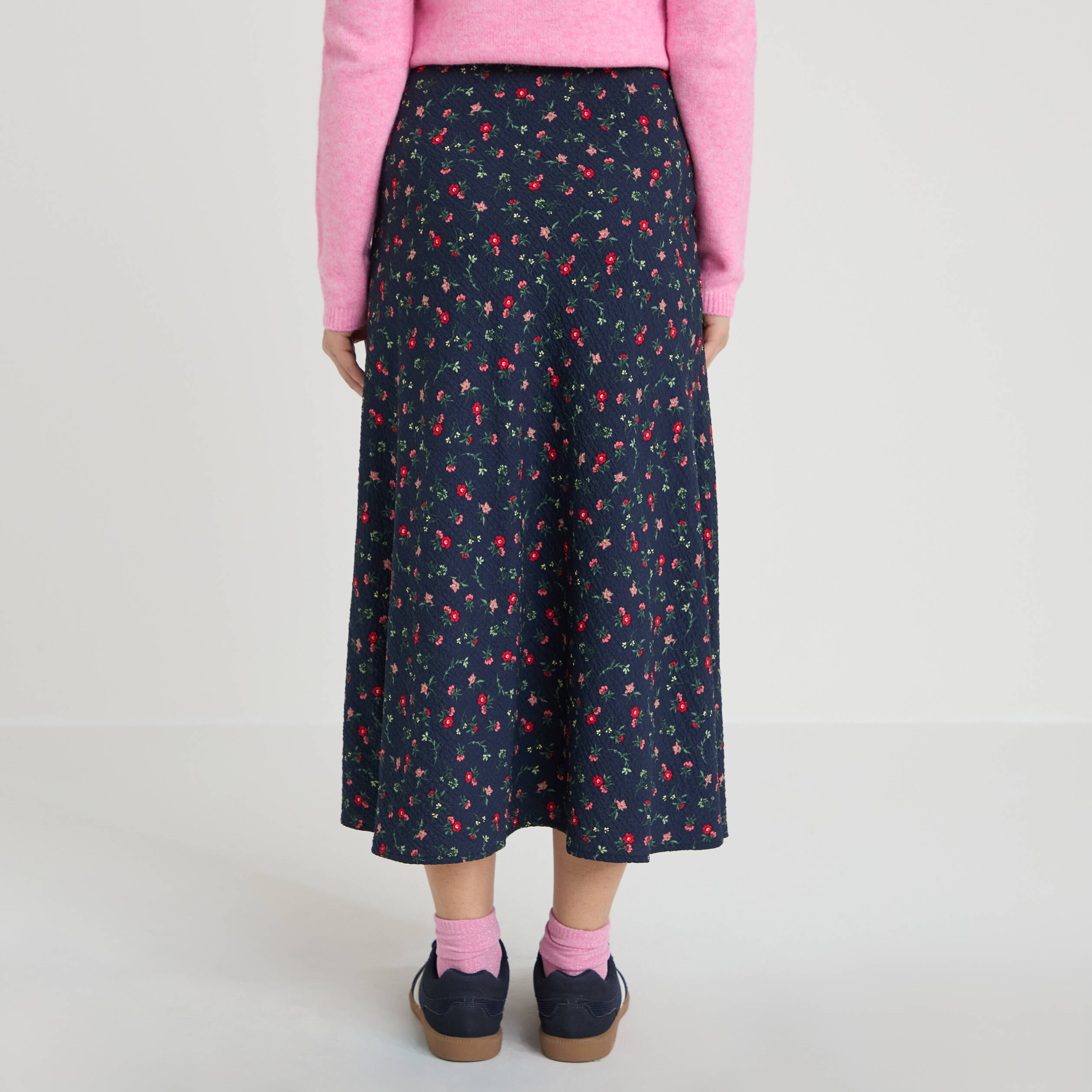 Jupe &eacute;vas&eacute;e longueur 3/4 bleu marine femme
