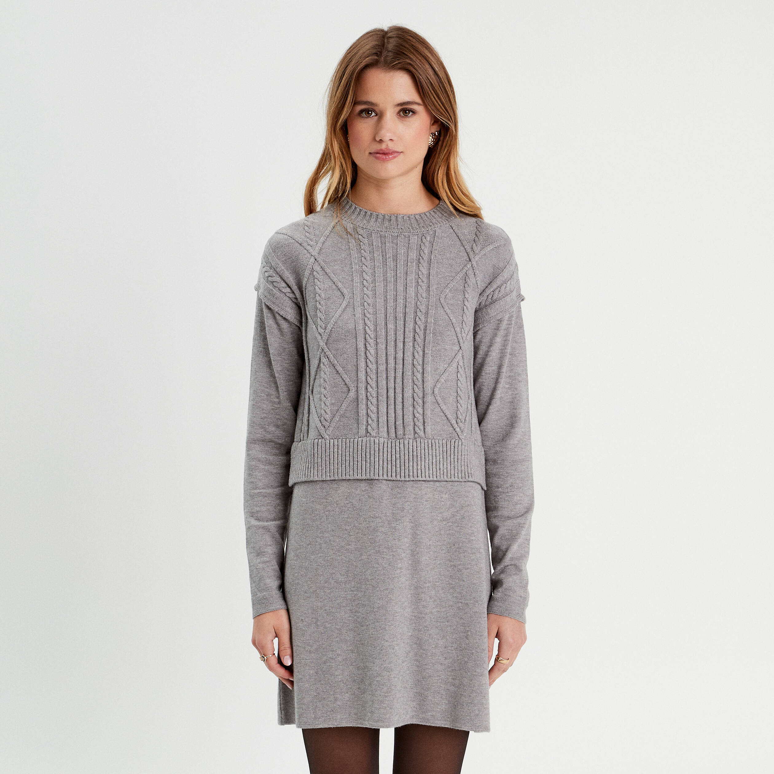 Robe pull effet 2-en-1 gris clair femme