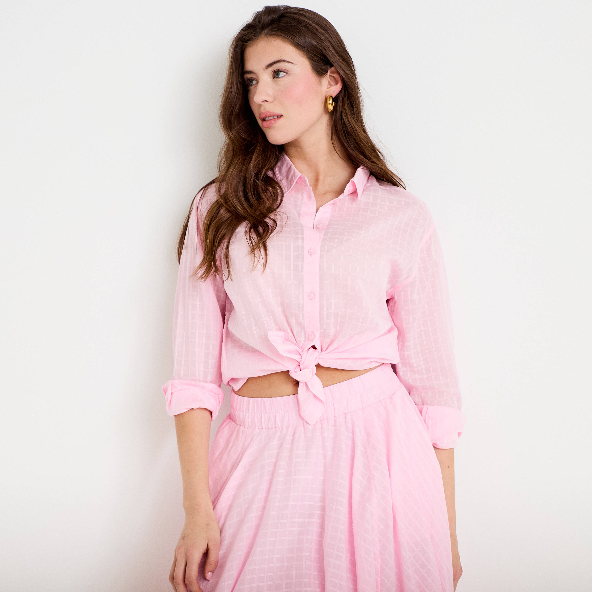 Chemise manches longues rose clair femme