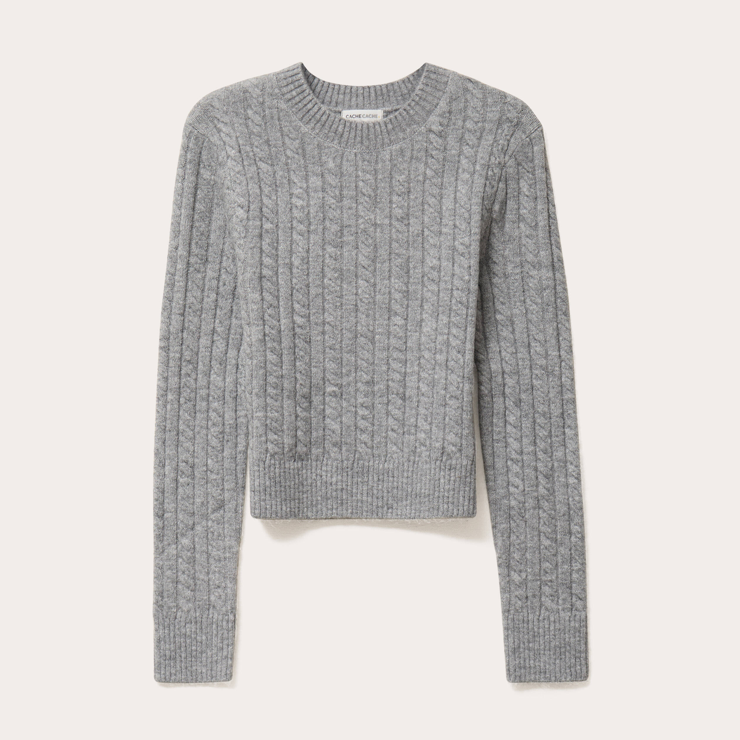 Pull ajust&eacute; col rond manches longues gris fonc&eacute; femme