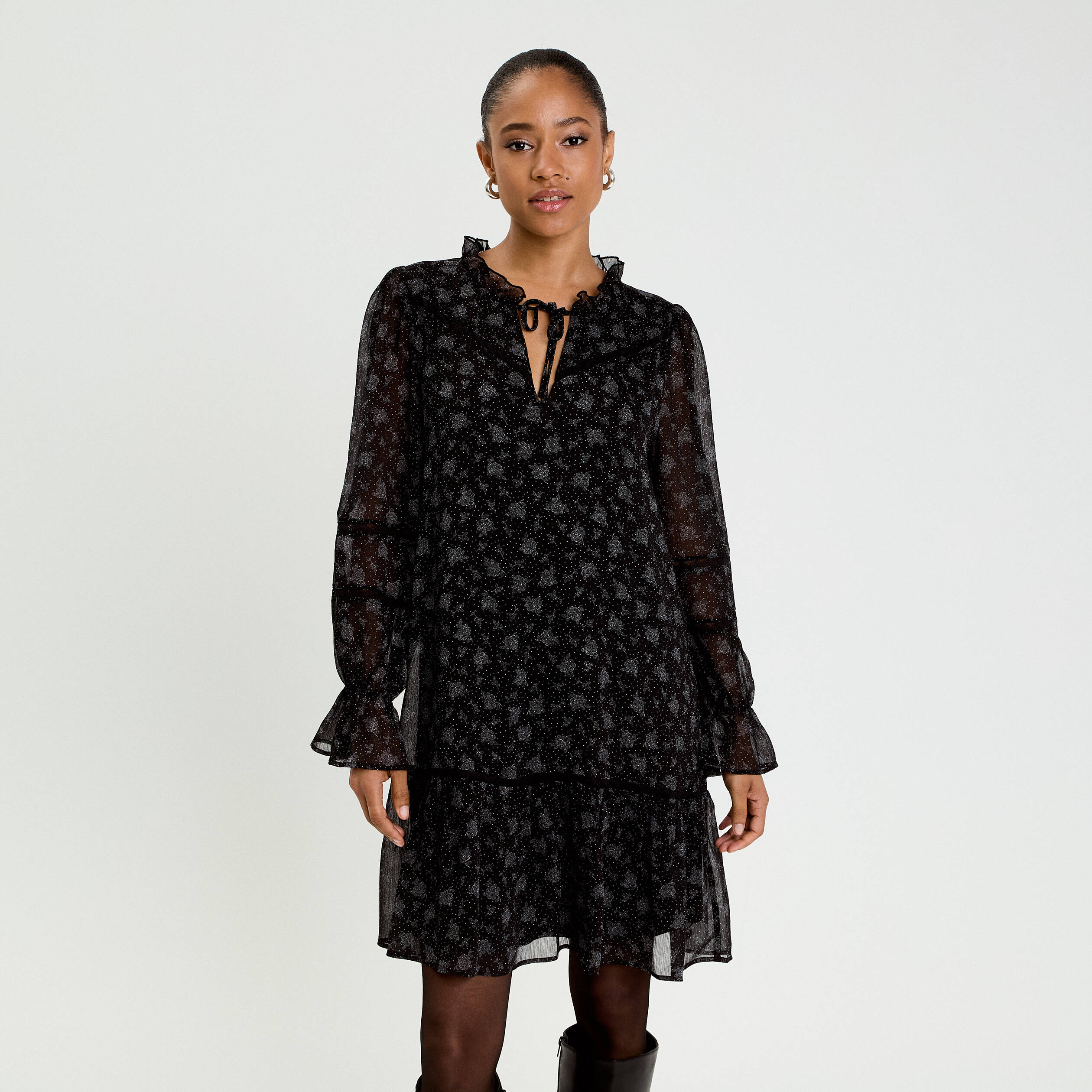 Robe &eacute;vas&eacute;e en voile noir femme