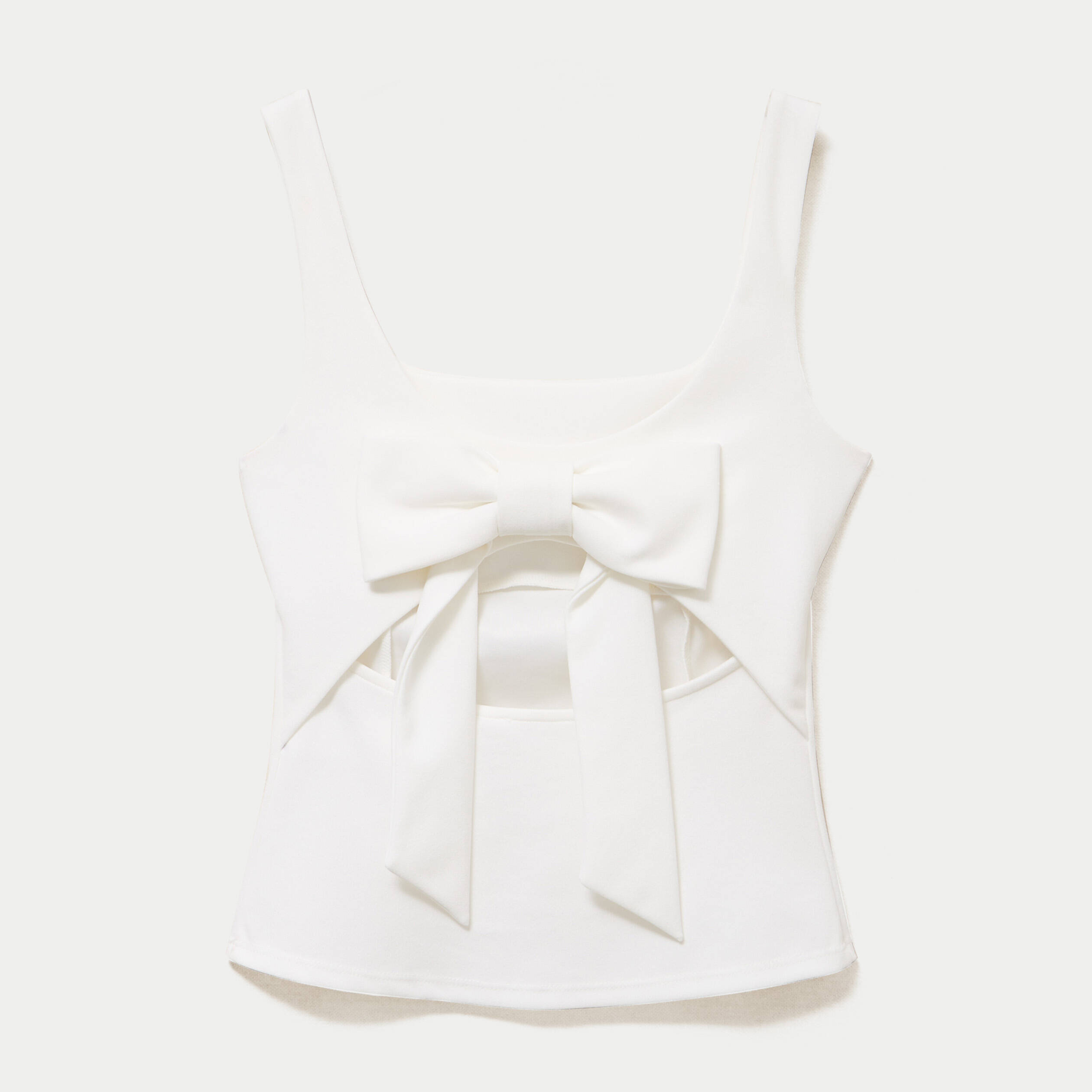 Top cintr&eacute; sans manches col carr&eacute; ecru femme