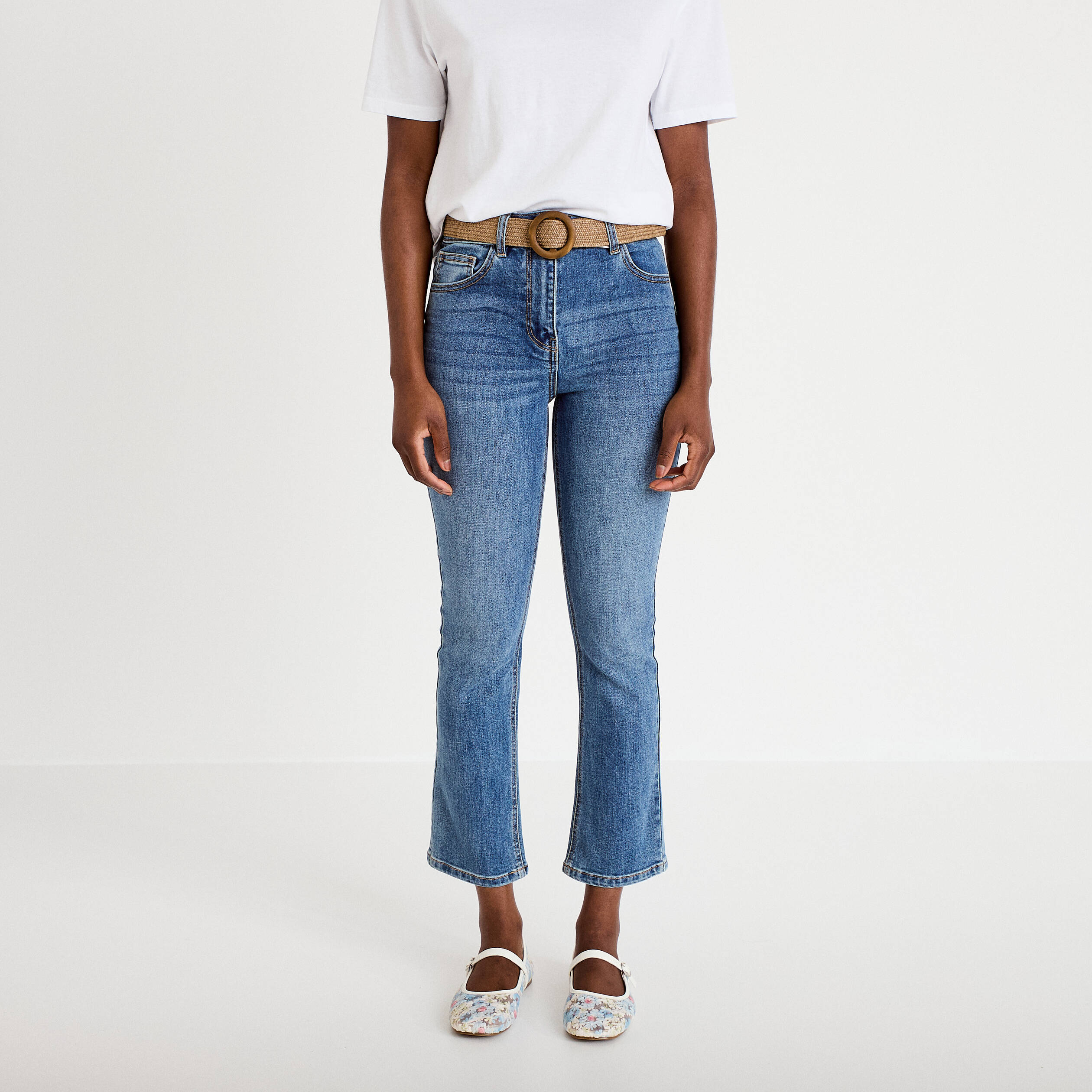 Jean bootcut cropped taille haute denim double stone femme