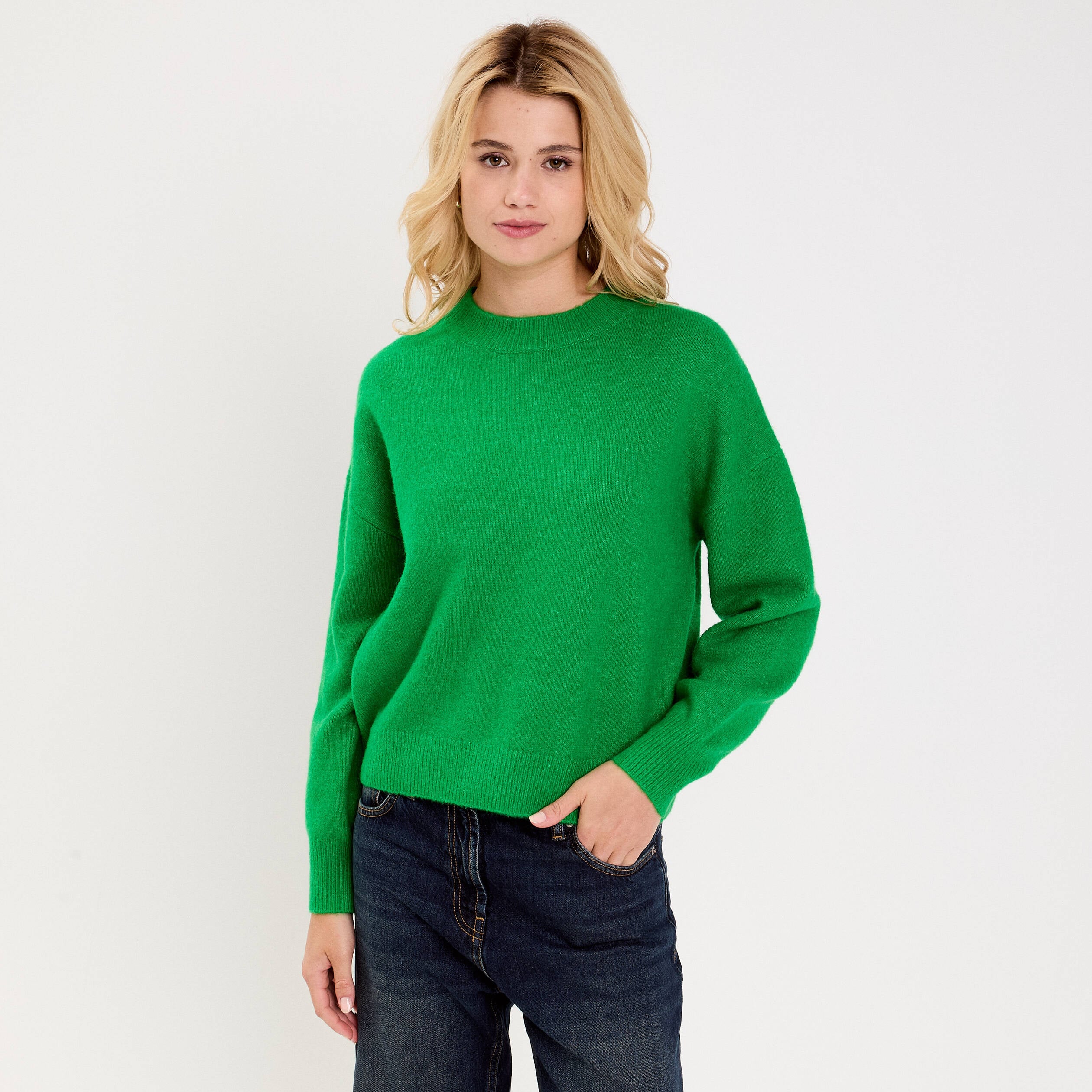 Pull col rond vert femme