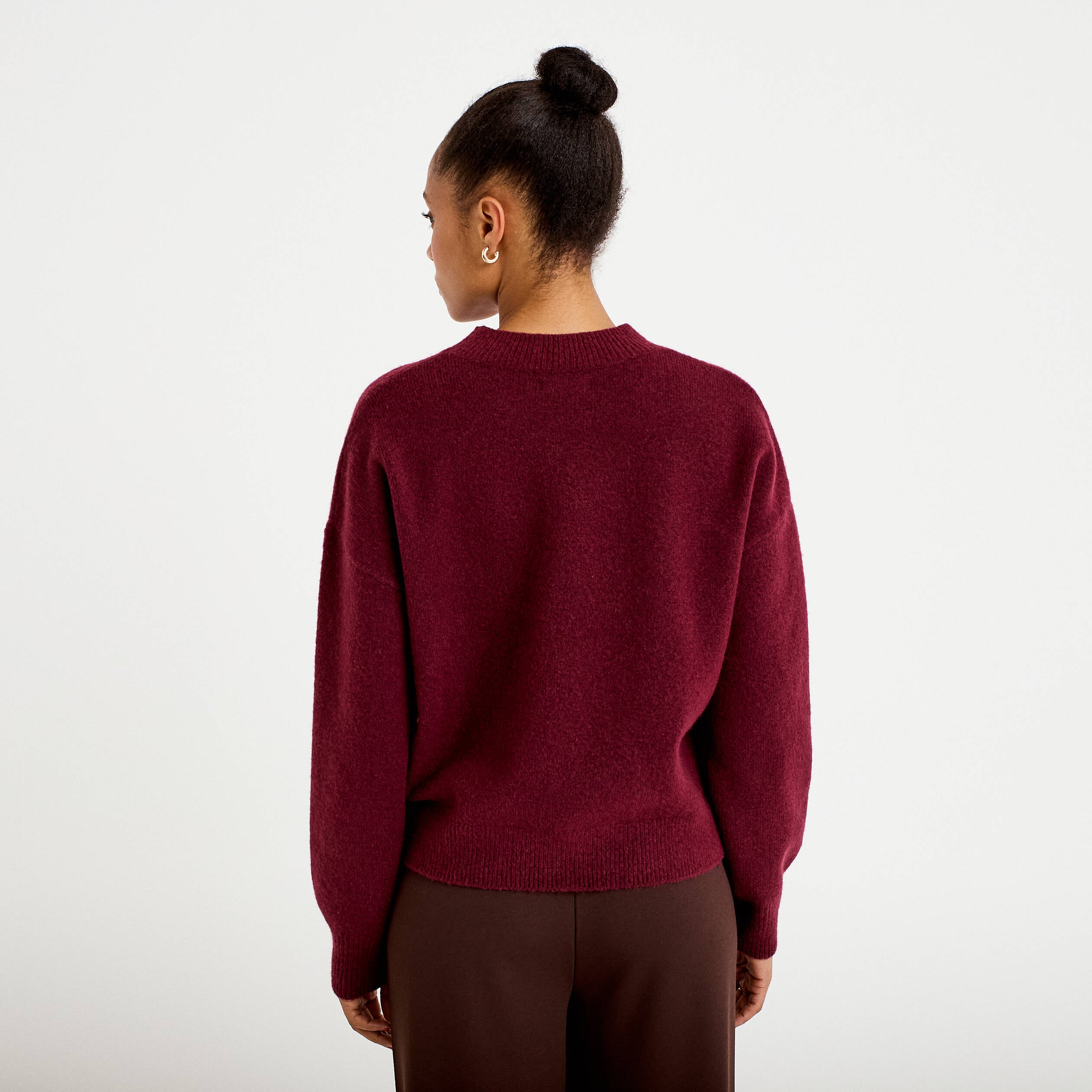 Pull col rond bordeaux femme
