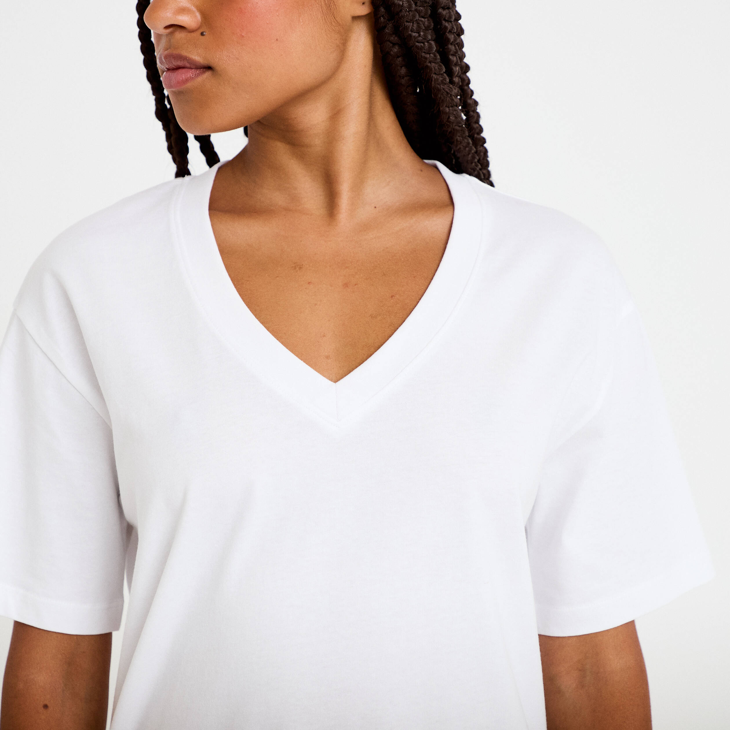 T-shirt col v manches courtes blanc femme