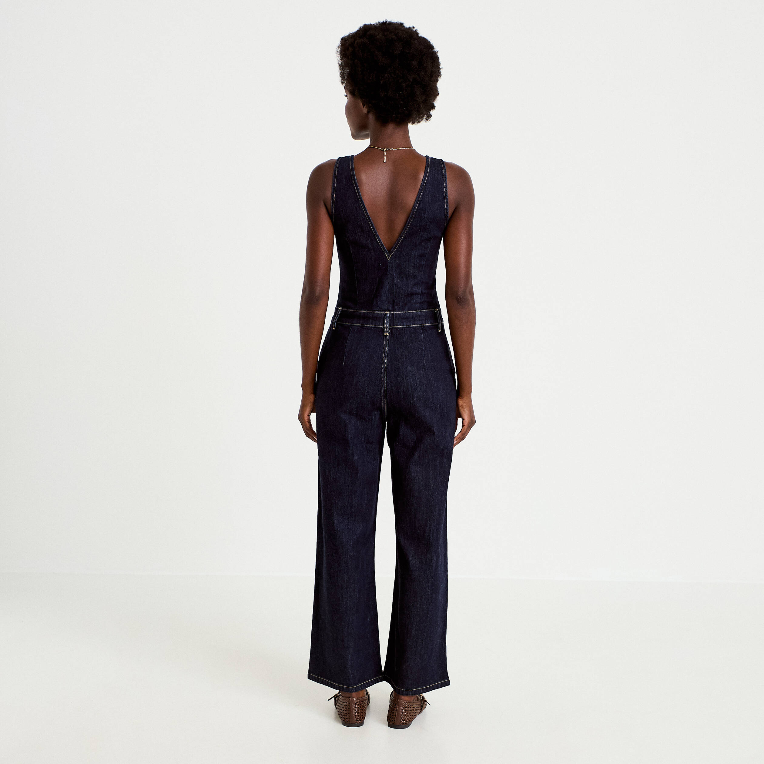 Combinaison jean large sans manches denim brut femme