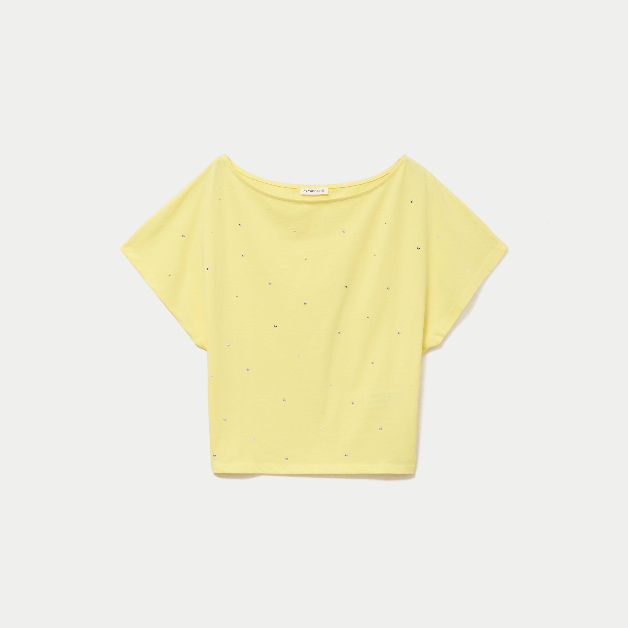 T-shirt col bateau manches courtes jaune citron femme