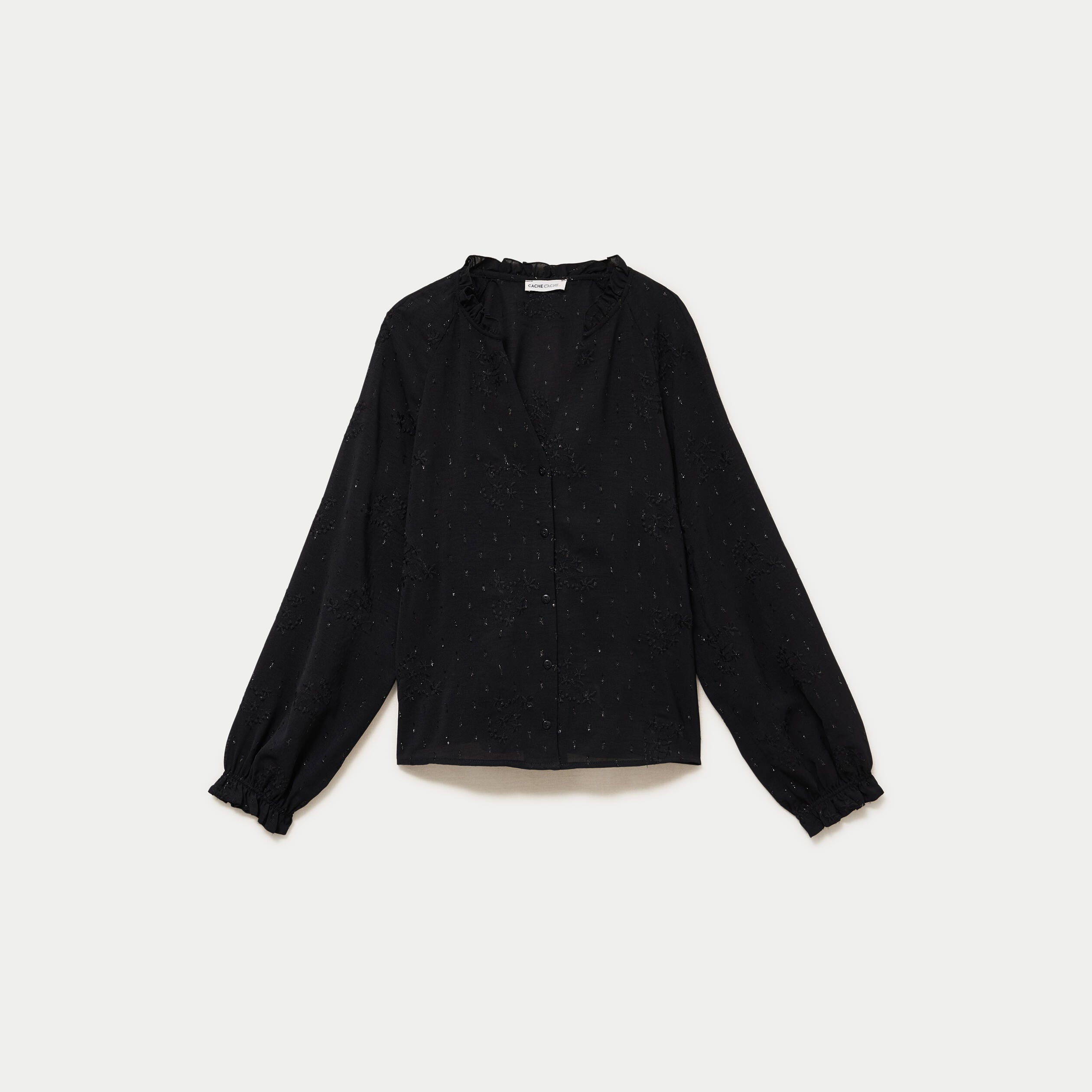 Blouse ample manches longues chin&eacute;e noir femme