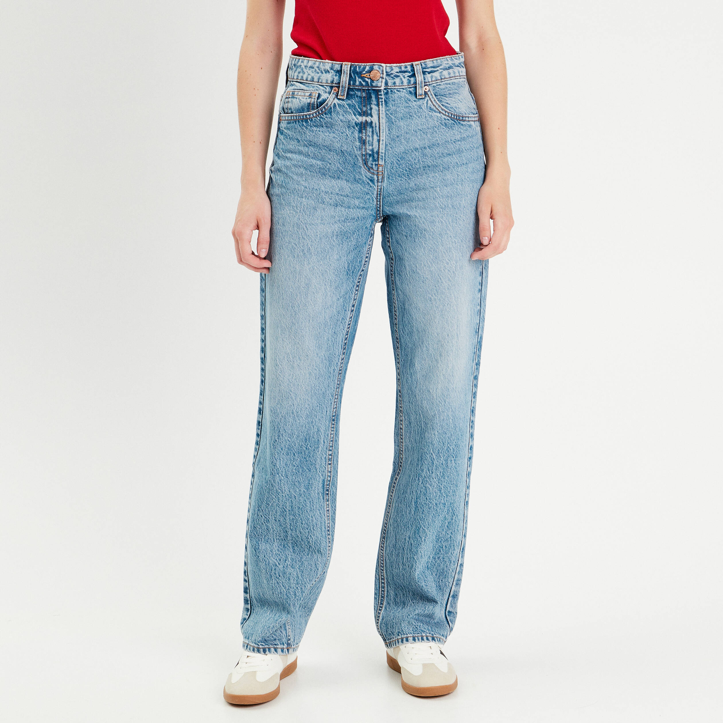 Jeans droit 5 poches denim double stone femme