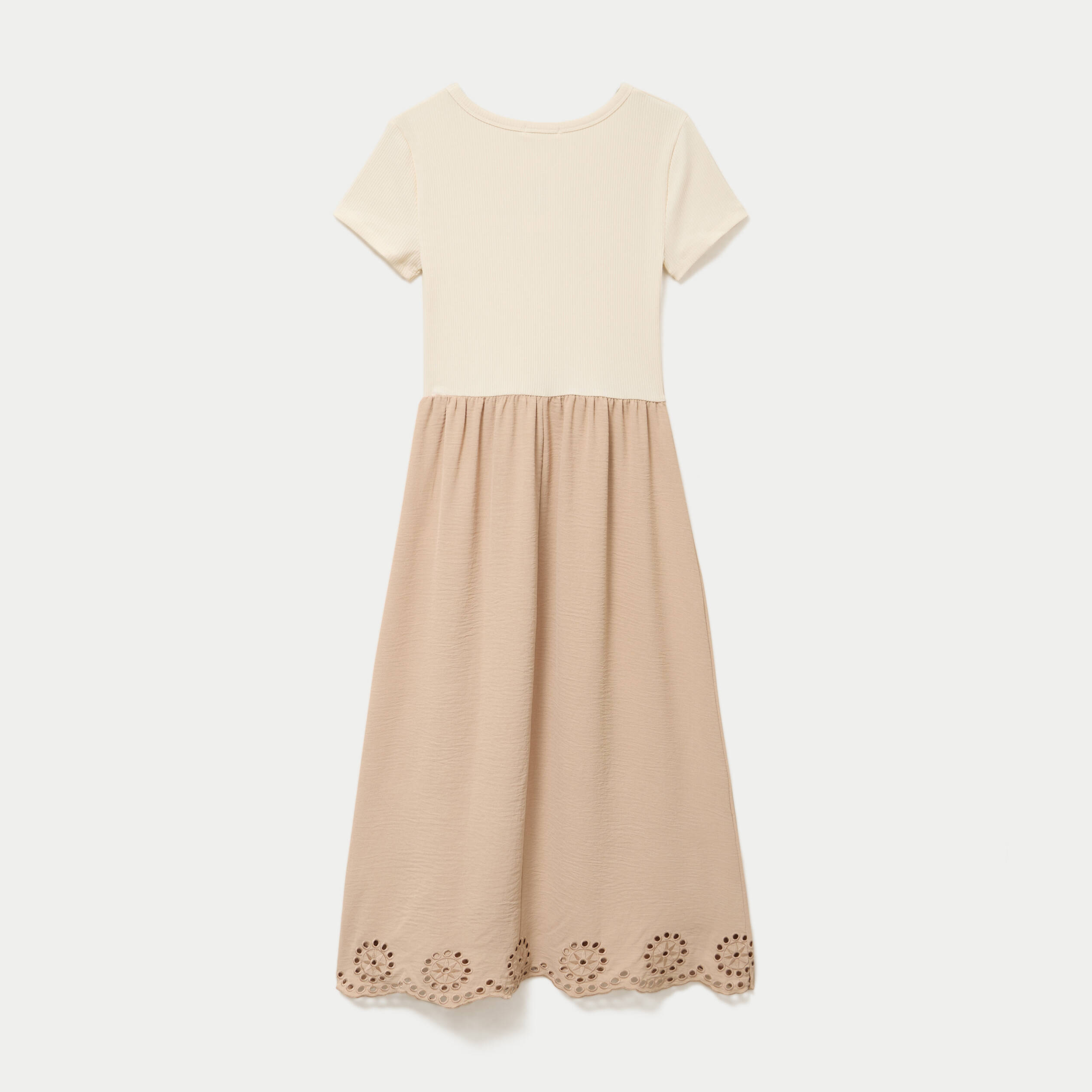 Robe longue &eacute;vas&eacute;e bi-mati&egrave;re brod&eacute;e sable femme