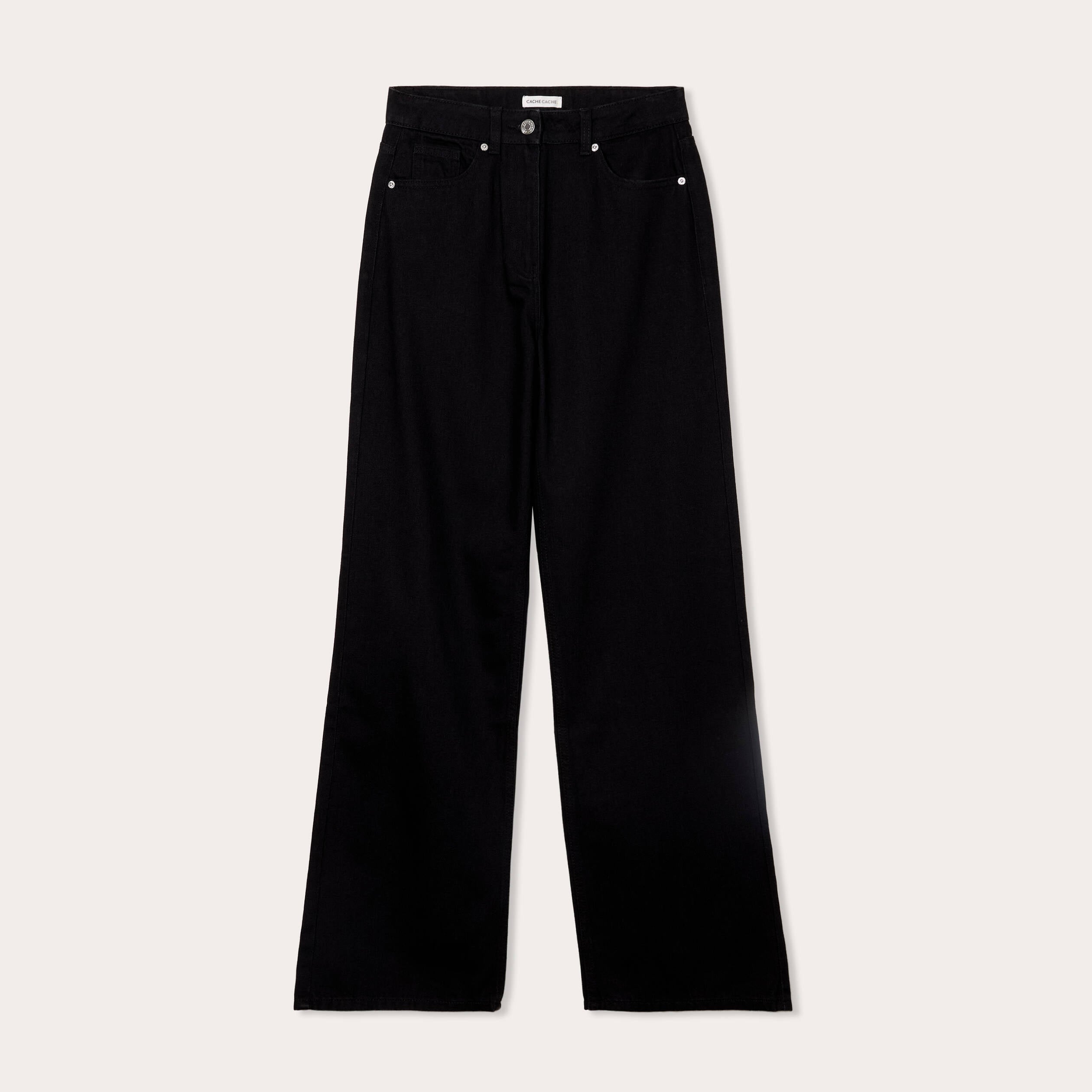 Jeans wide leg taille haute denim noir femme