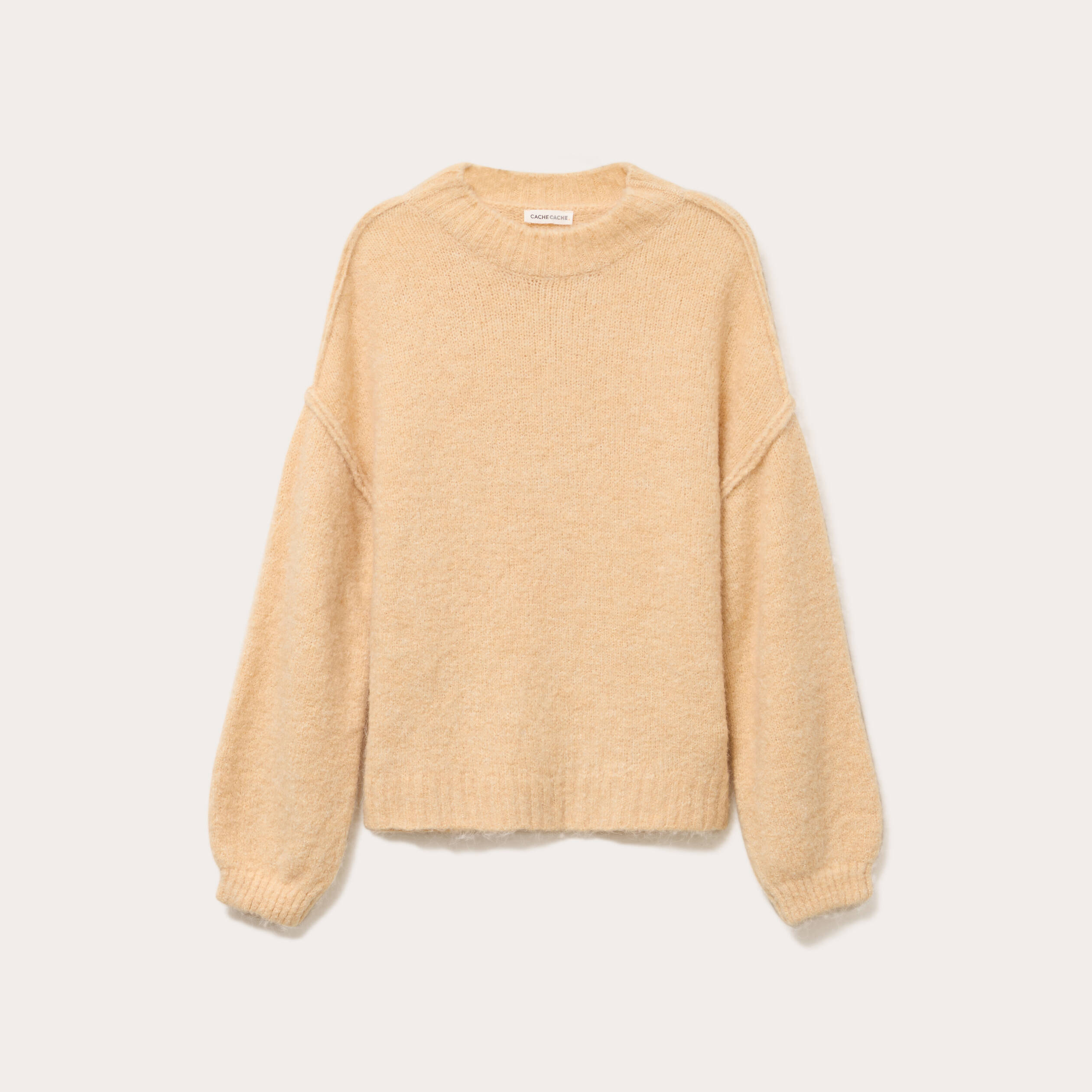 Pull oversize col rond manches longues jaune paille femme