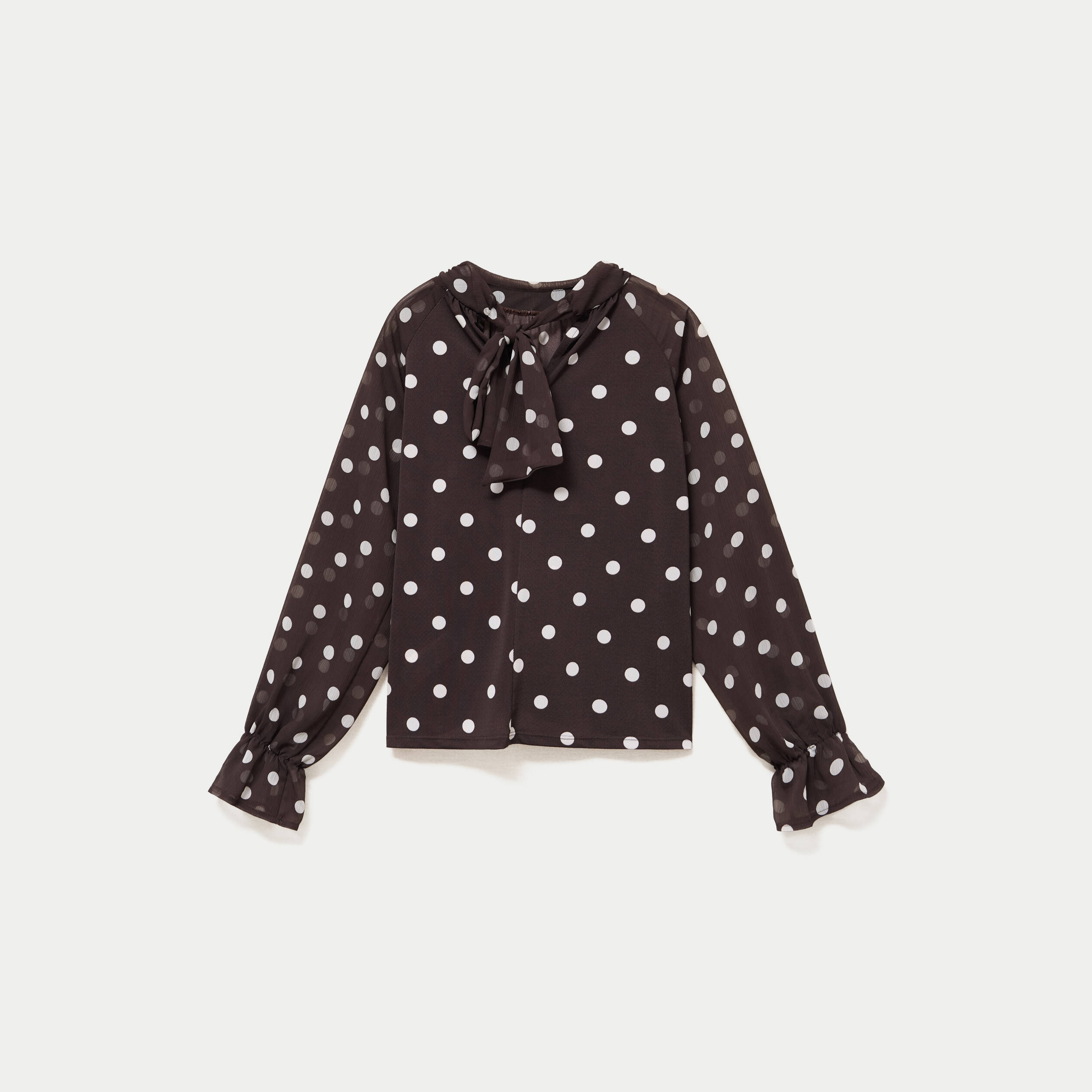 Blouse droite voile manches longues marron fonc&eacute; femme