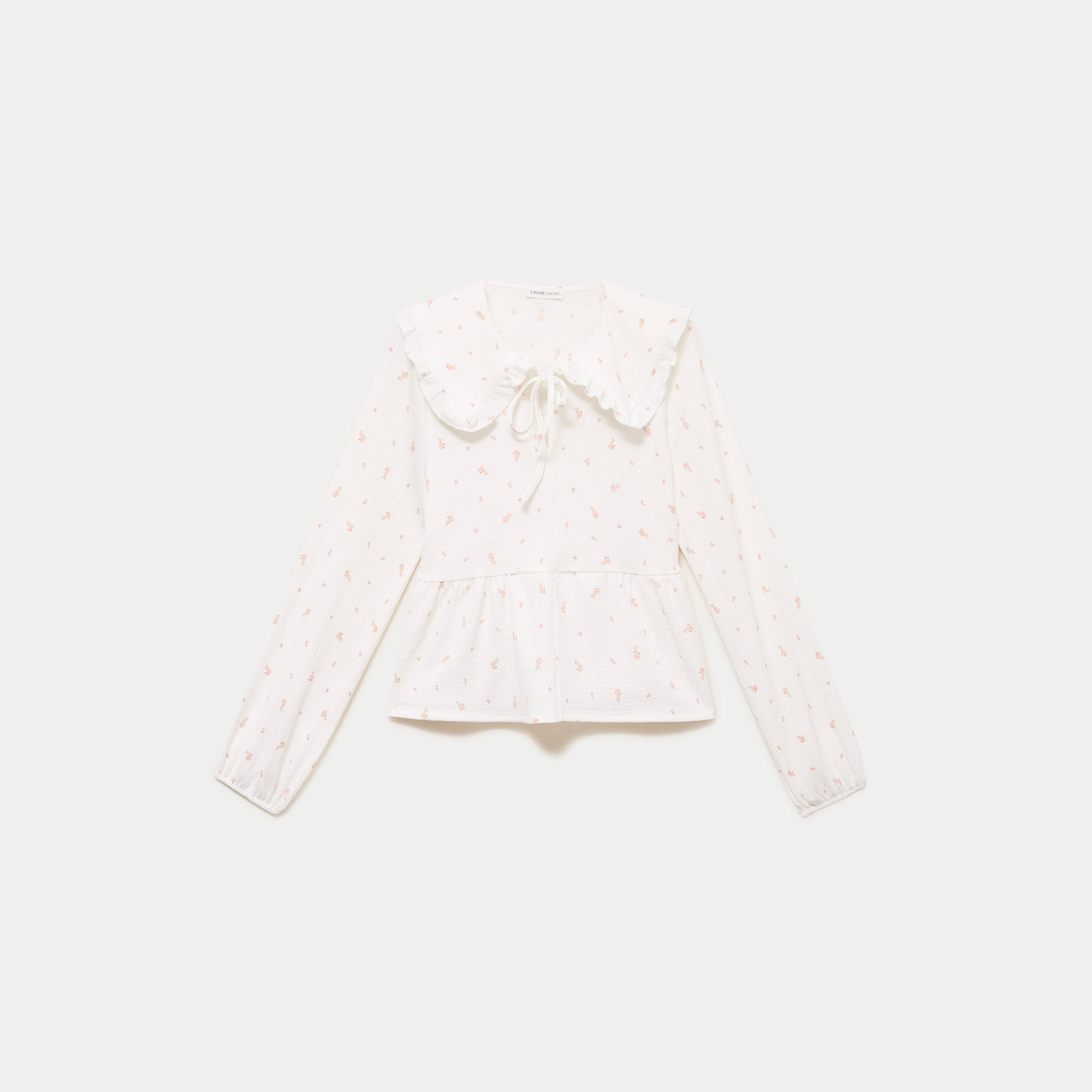 Blouse manches longues avec noeuds ecru femme
