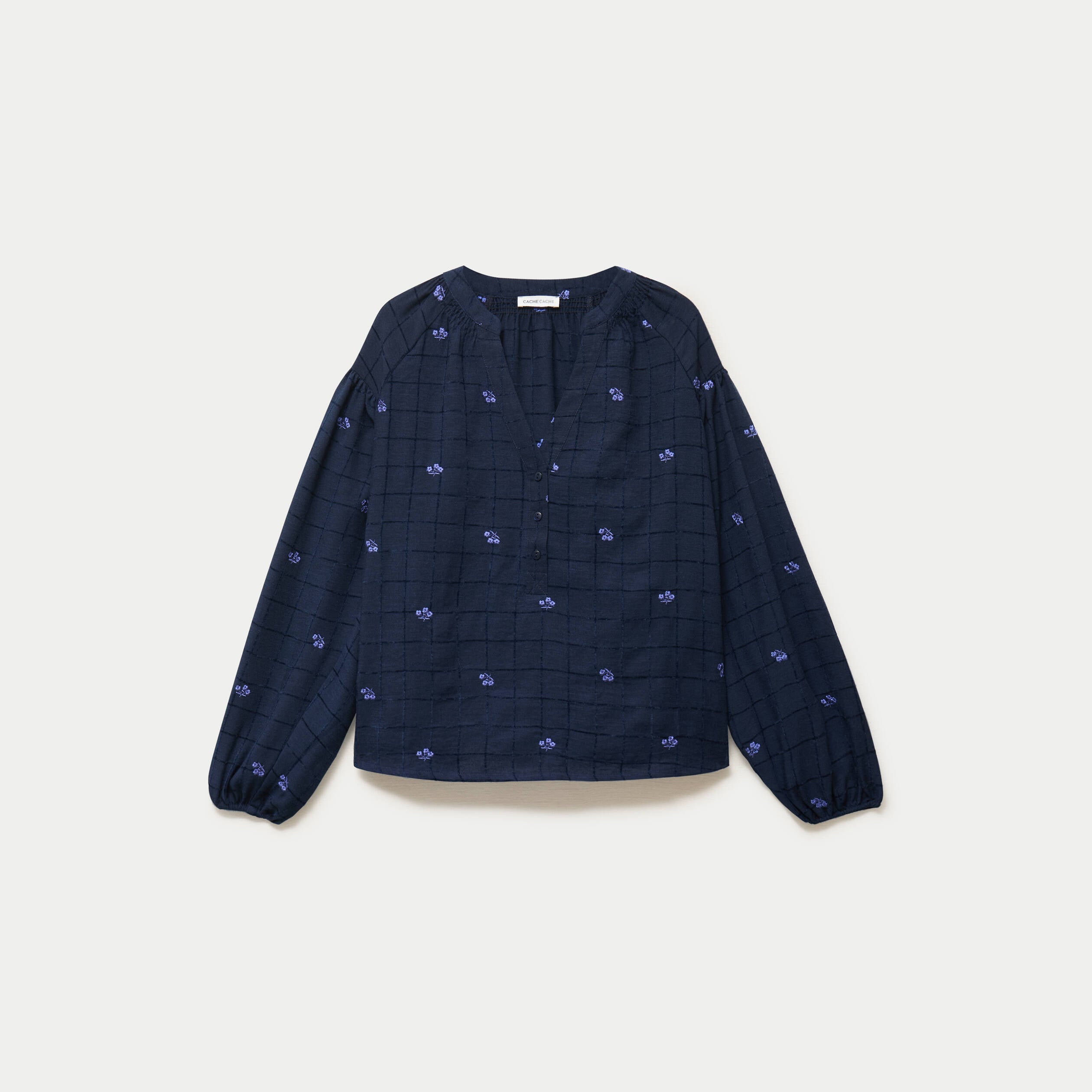 Blouse avec broderie bleu fonc&eacute; femme