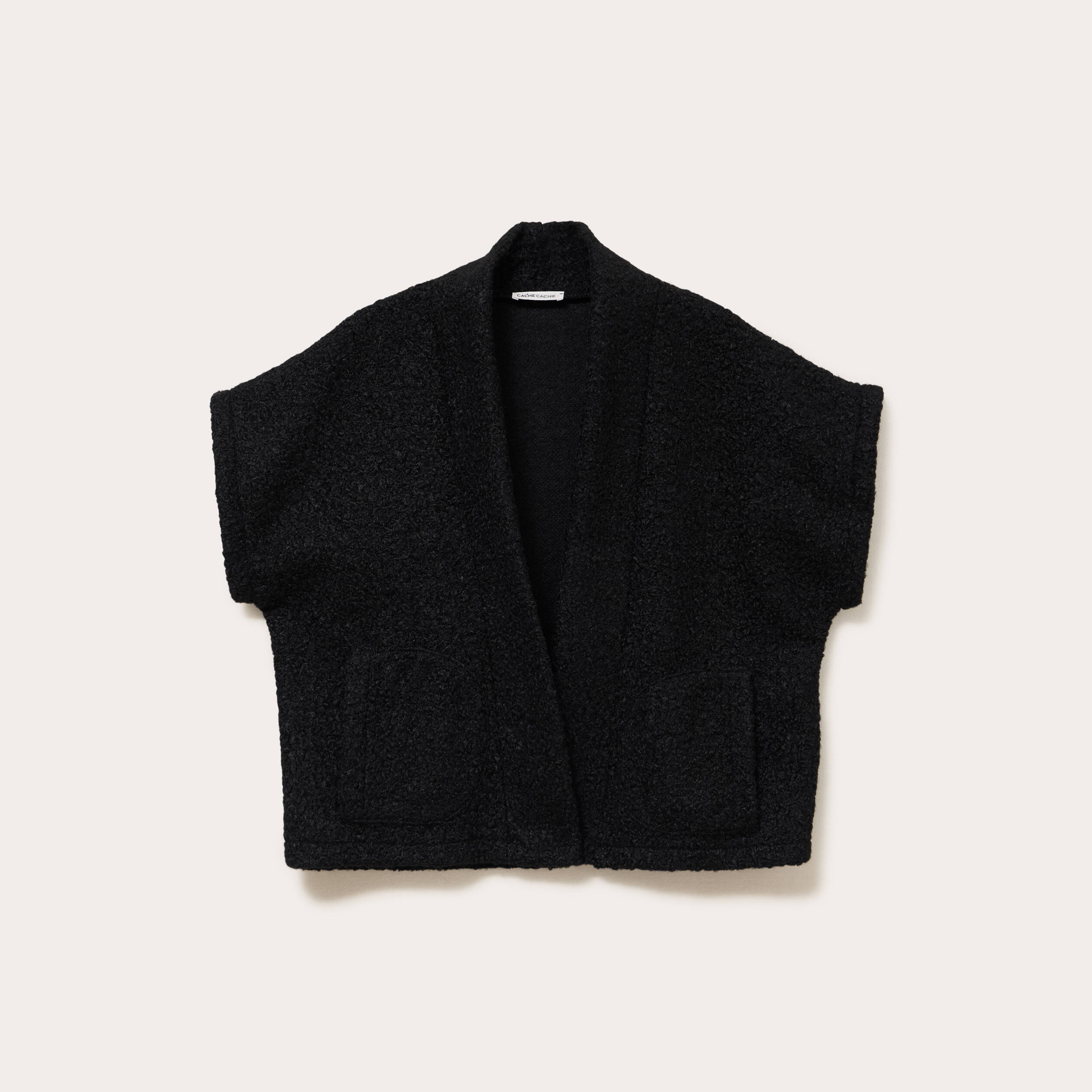 Gilet oversize cropped manches courtes noir femme