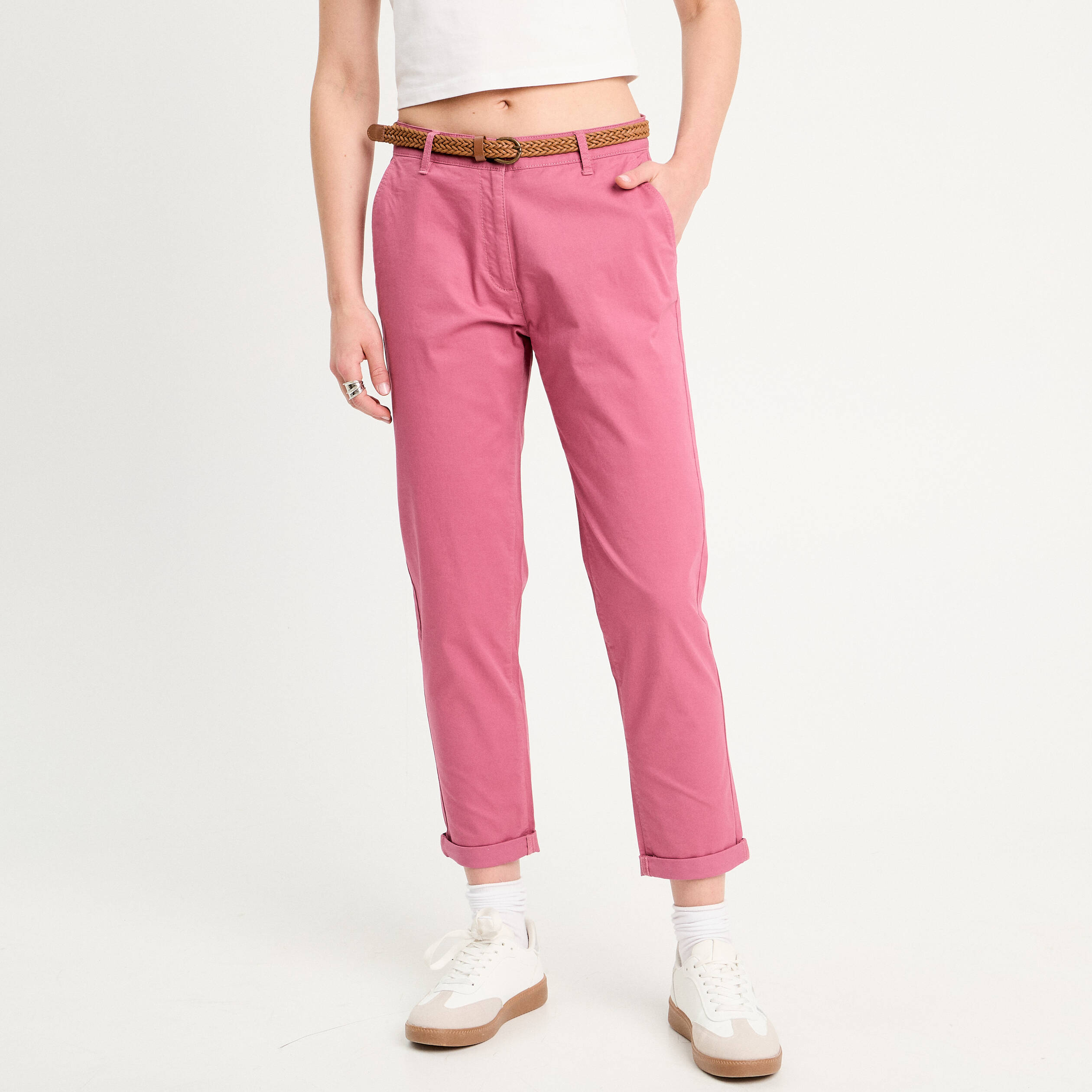 Pantalon chino 7/8&egrave;me vieux rose femme