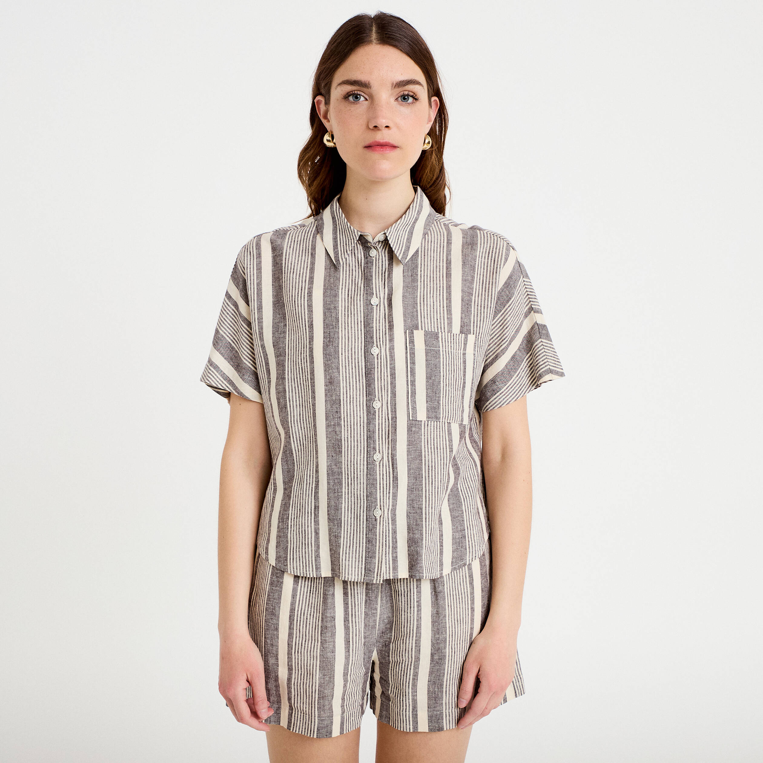 Chemise droite courte col classique blanc femme