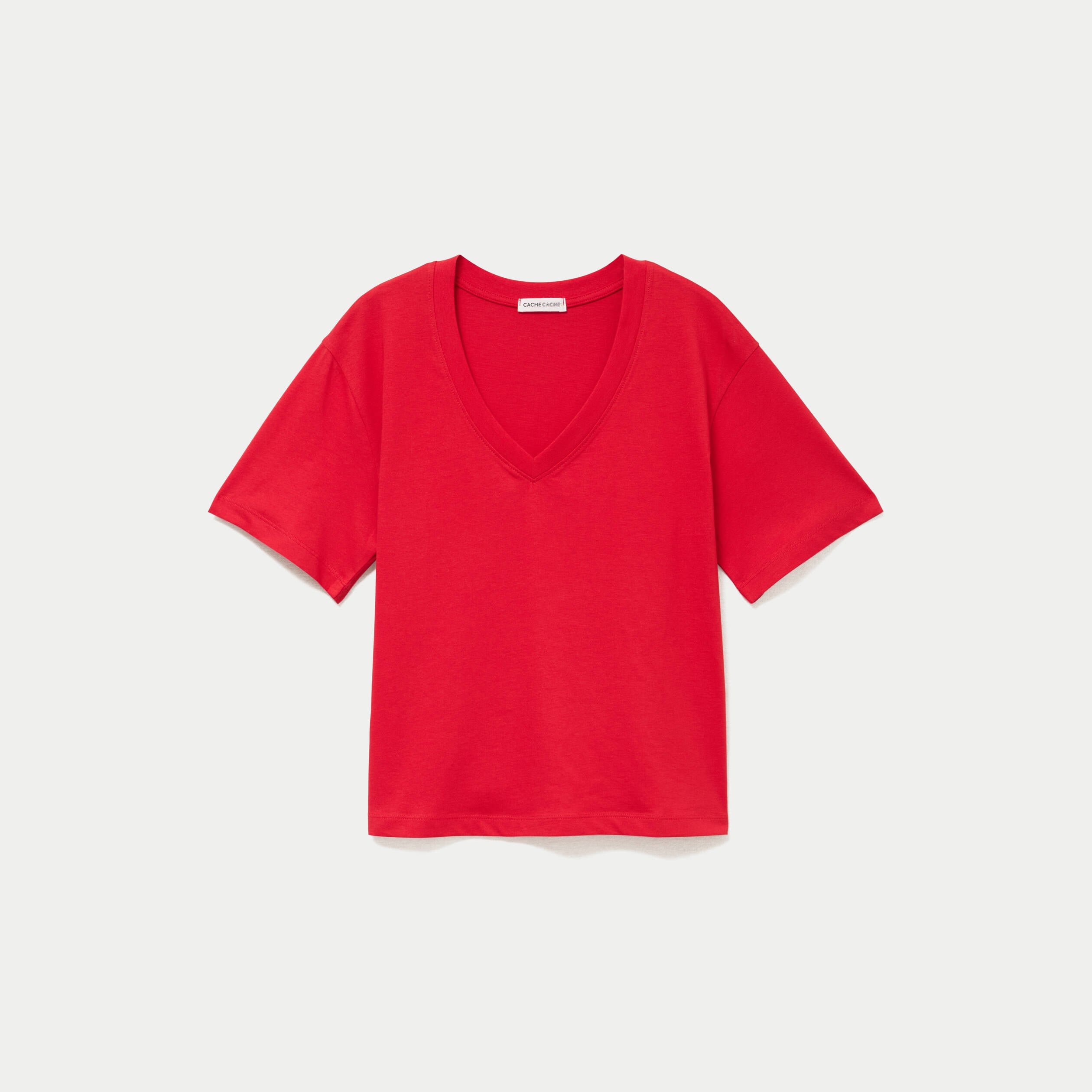 T-shirt col v manches courtes rouge femme