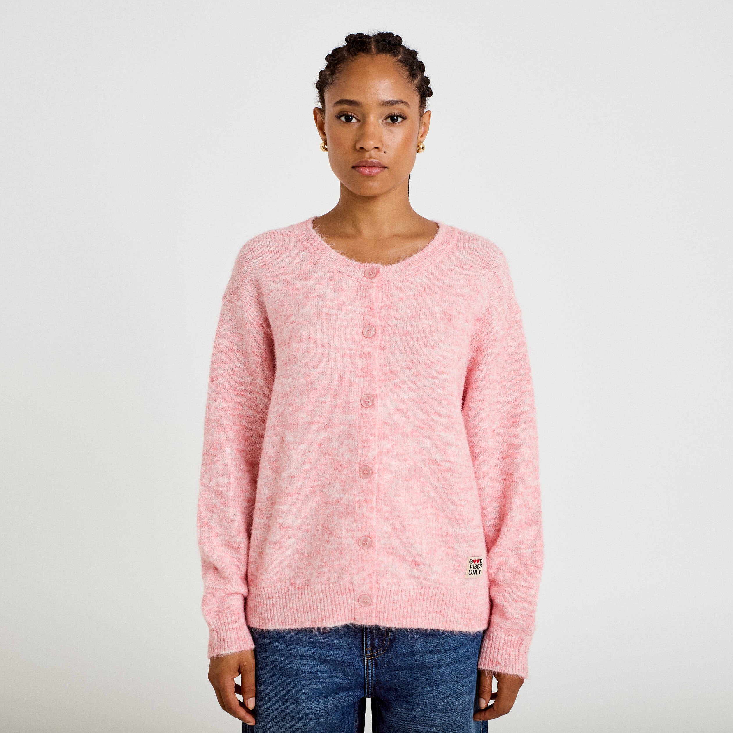 Gilet ample manches longues rose clair femme