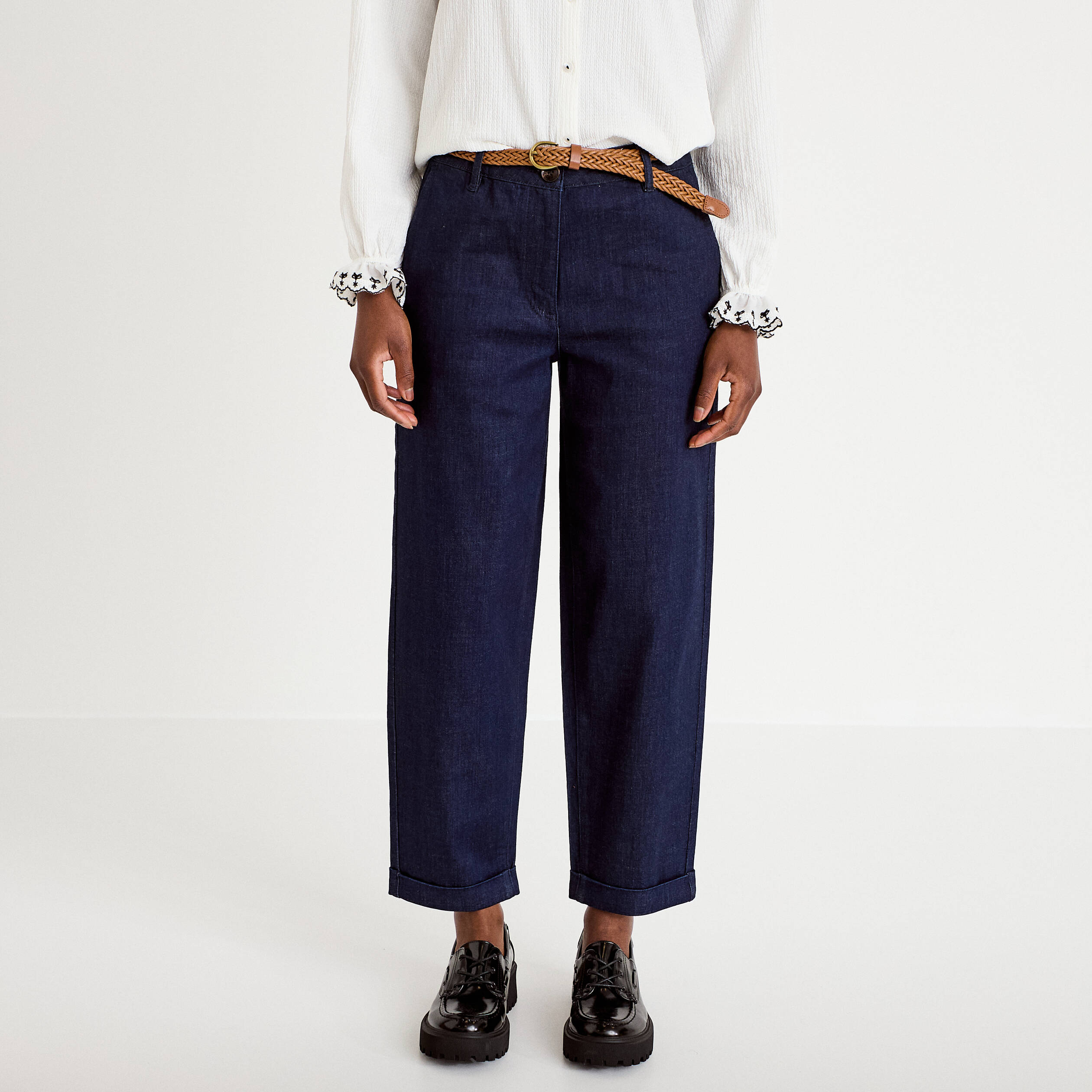 Jeans chino avec ceinture denim brut femme