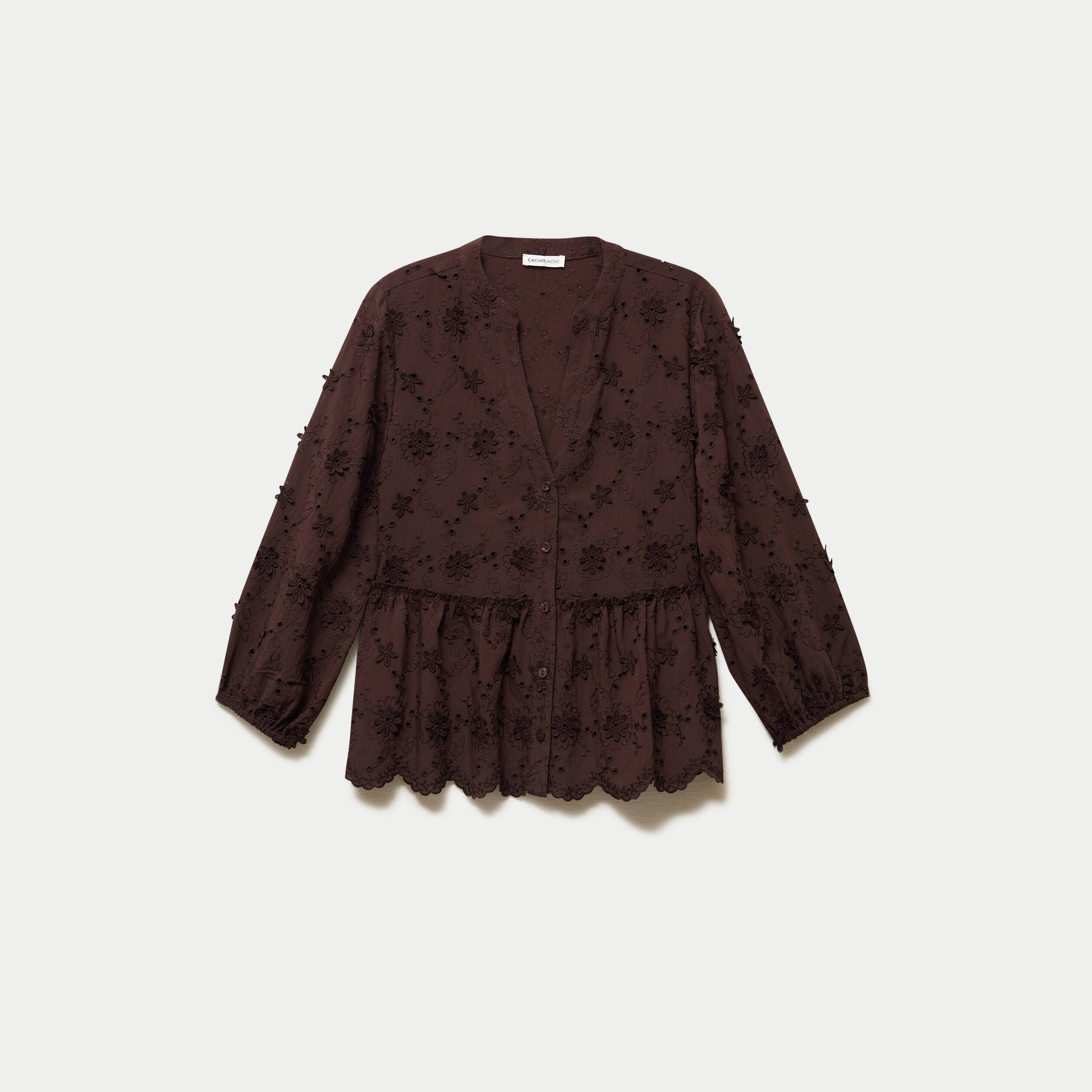 Blouse &agrave; motif en relief marron fonc&eacute; femme