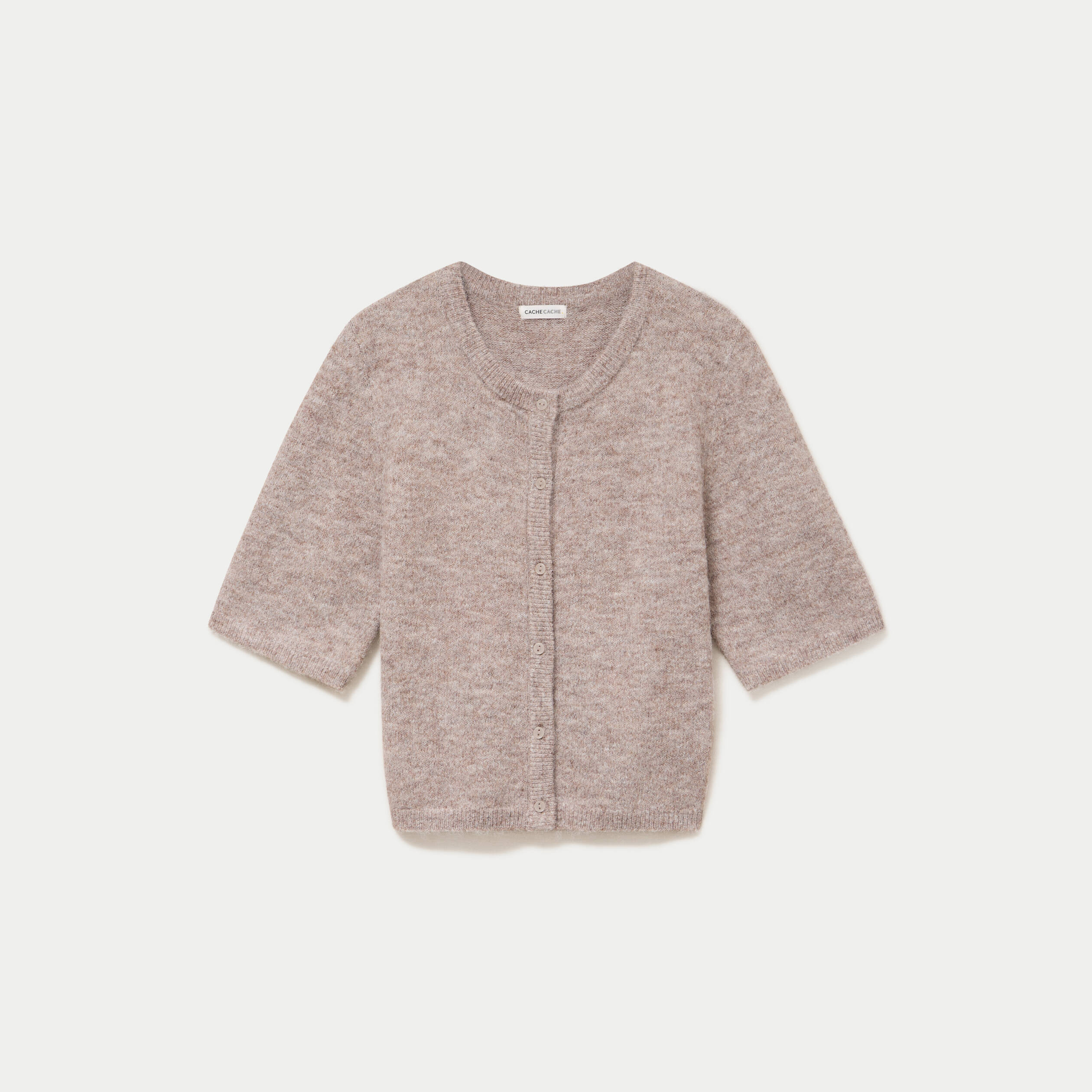Gilet duveteux manches 3/4 taupe femme