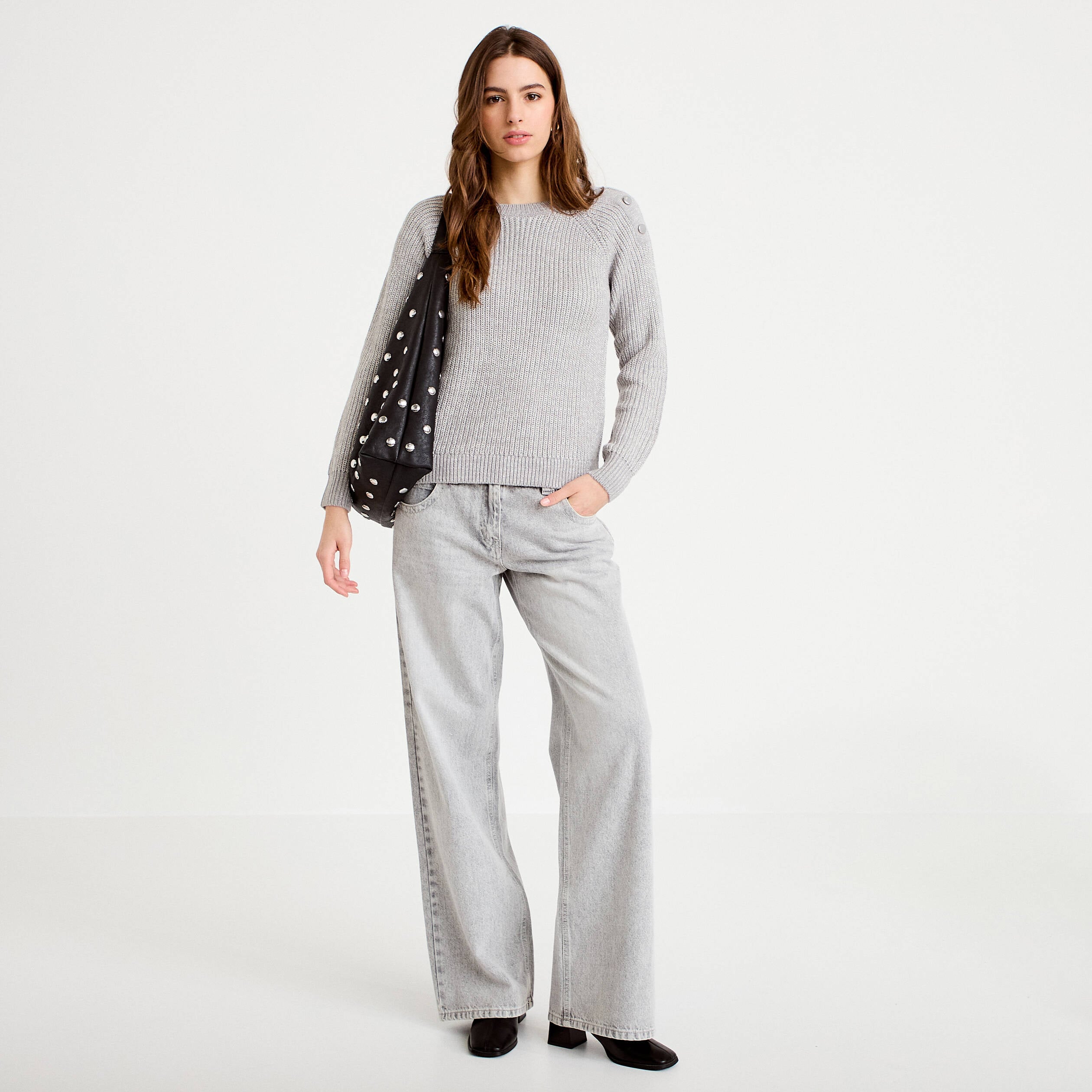 Pull manches longues gris clair femme
