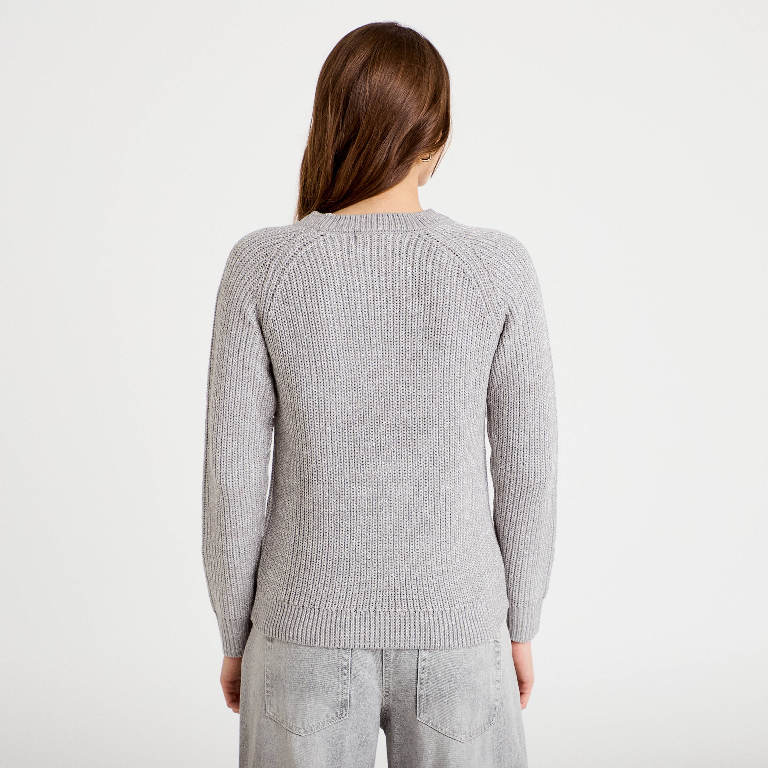 Pull manches longues gris clair femme