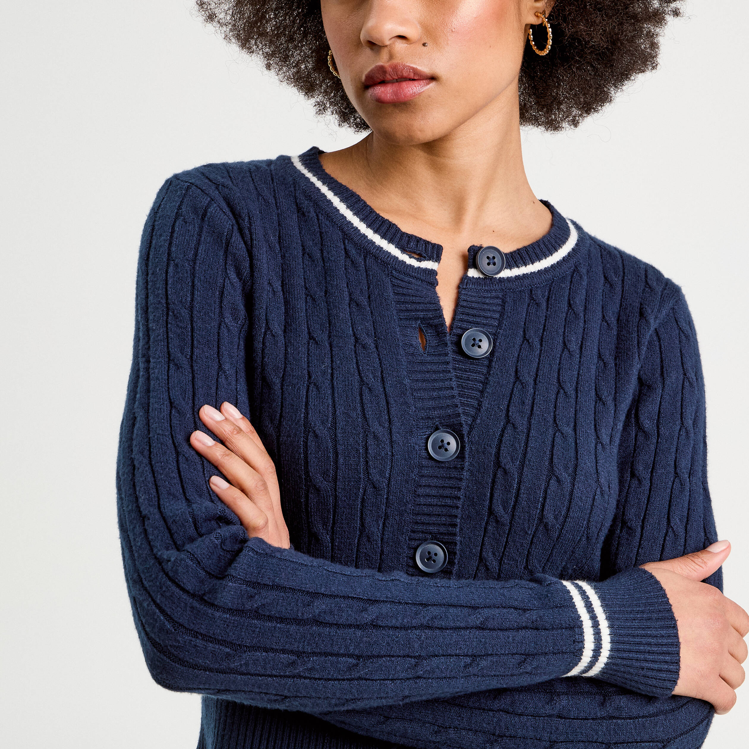 Gilet manches longues ajust&eacute; bleu marine femme