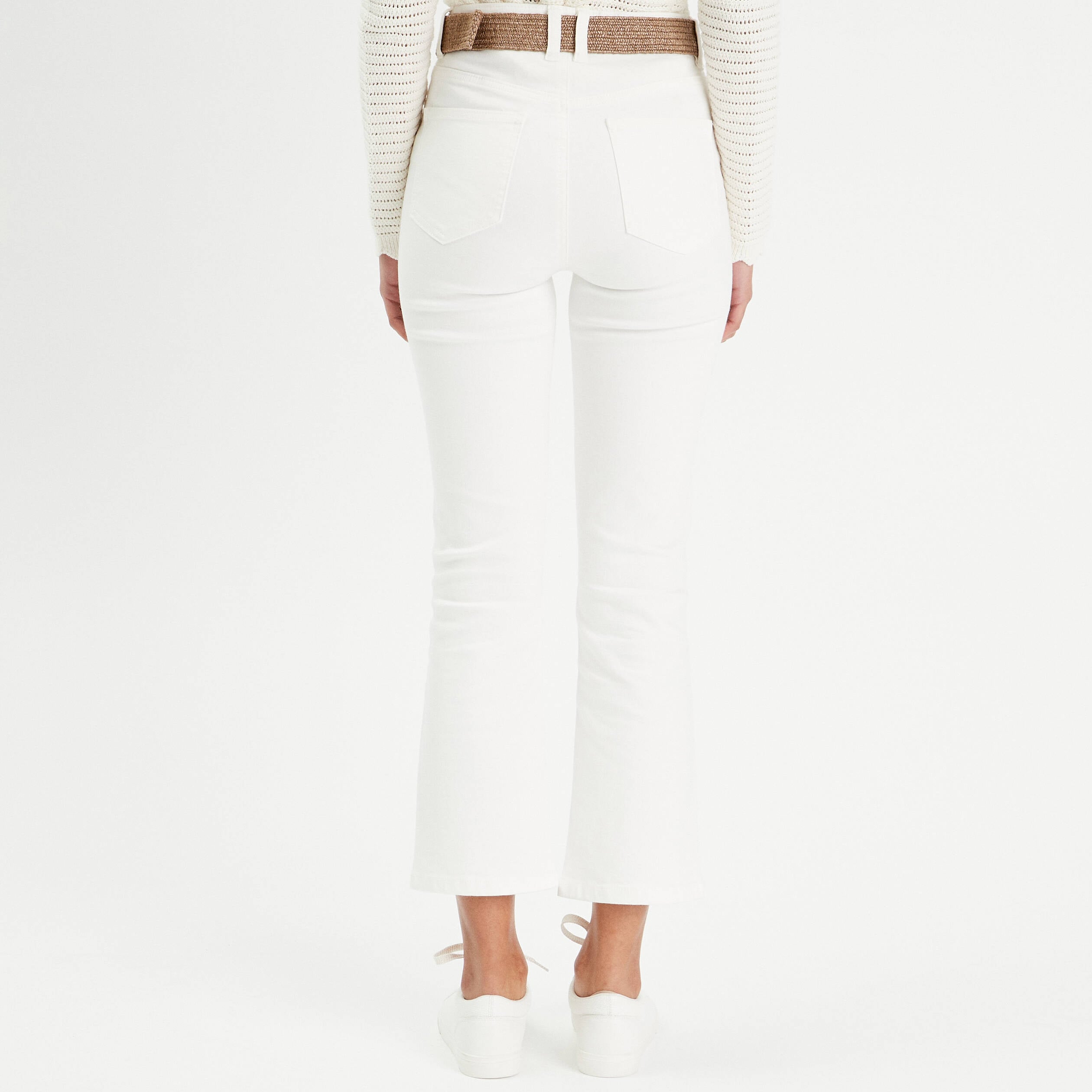 Jean bootcut cropped taille haute ecru femme
